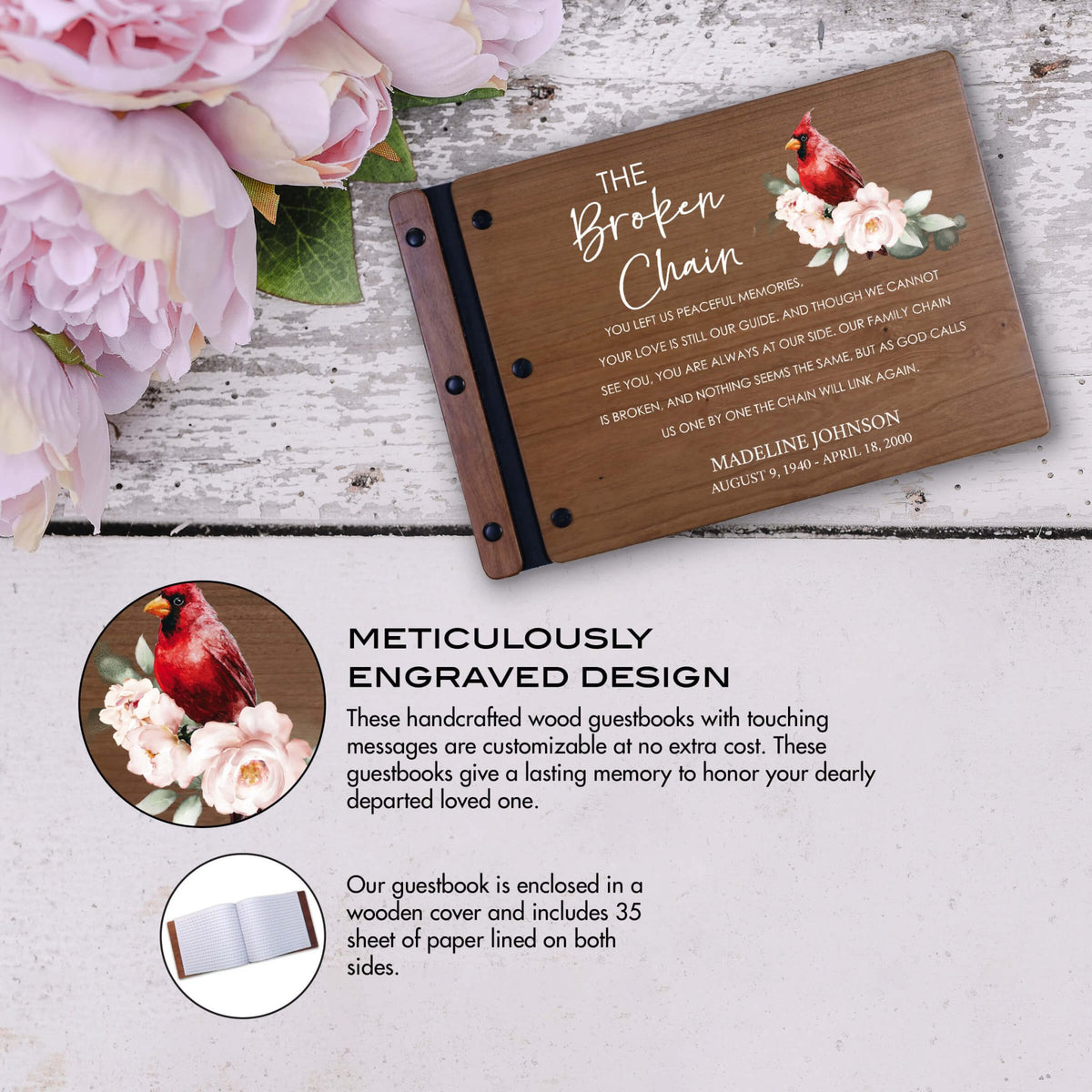 Personalized Funeral Wooden Guestbook for Memorial Service - The Broken Chain - LifeSong Milestones