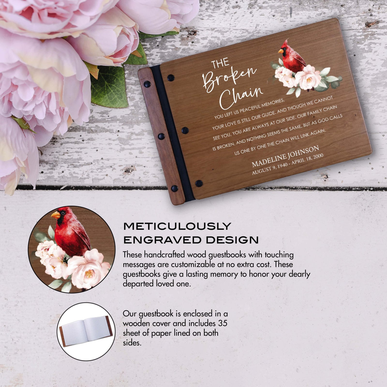 Personalized Funeral Wooden Guestbook for Memorial Service - The Broken Chain - LifeSong Milestones