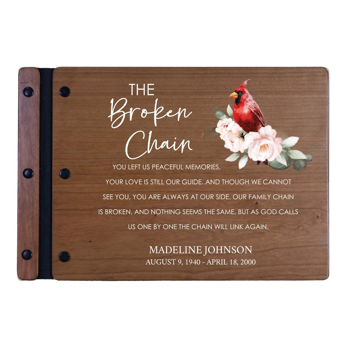 Personalized Funeral Wooden Guestbook for Memorial Service - The Broken Chain - LifeSong Milestones