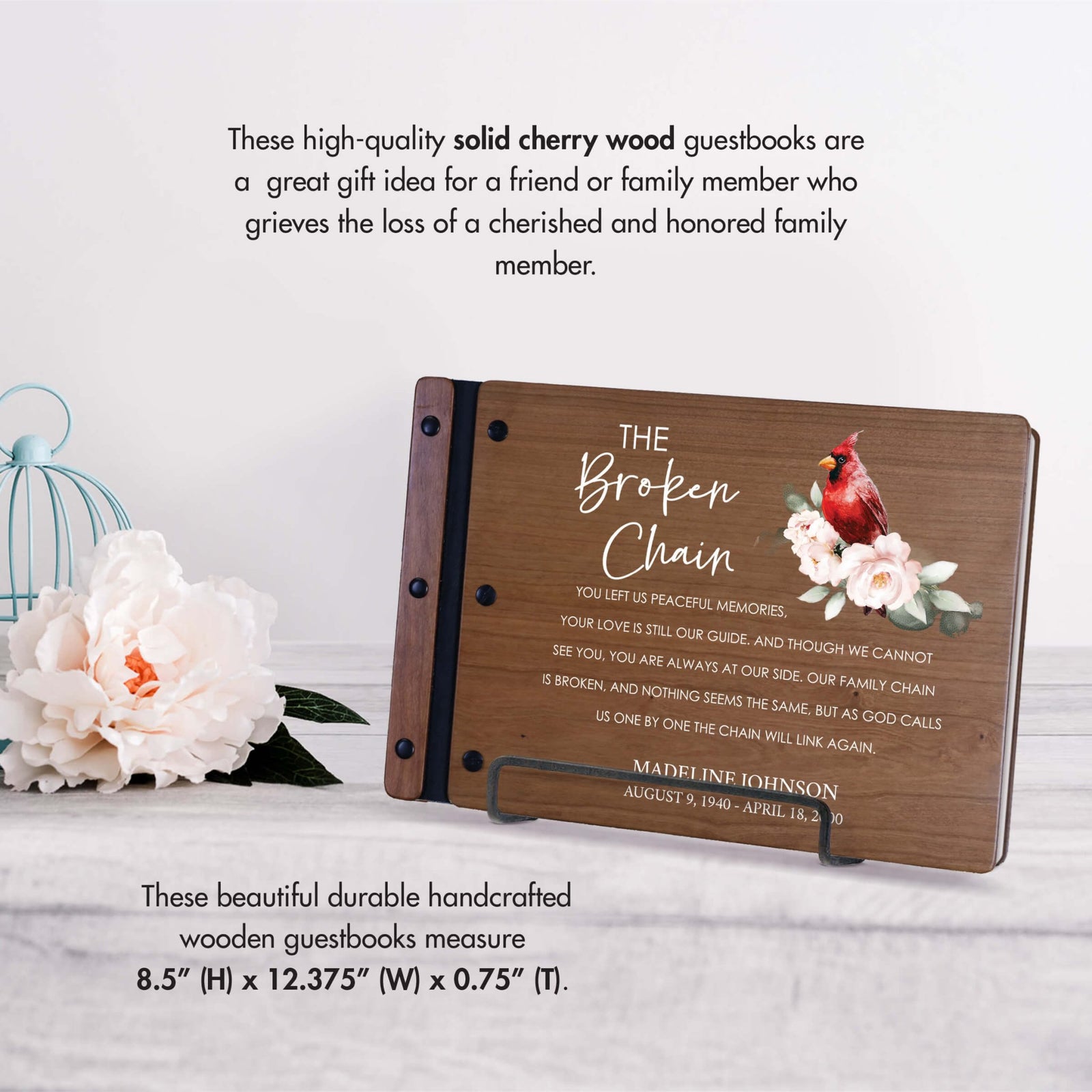 Personalized Funeral Wooden Guestbook for Memorial Service - The Broken Chain - LifeSong Milestones