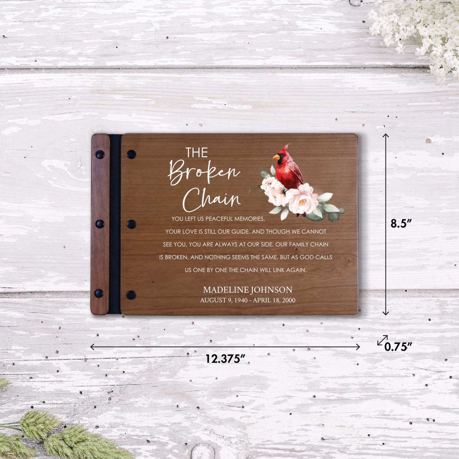 Personalized Funeral Wooden Guestbook for Memorial Service - The Broken Chain - LifeSong Milestones