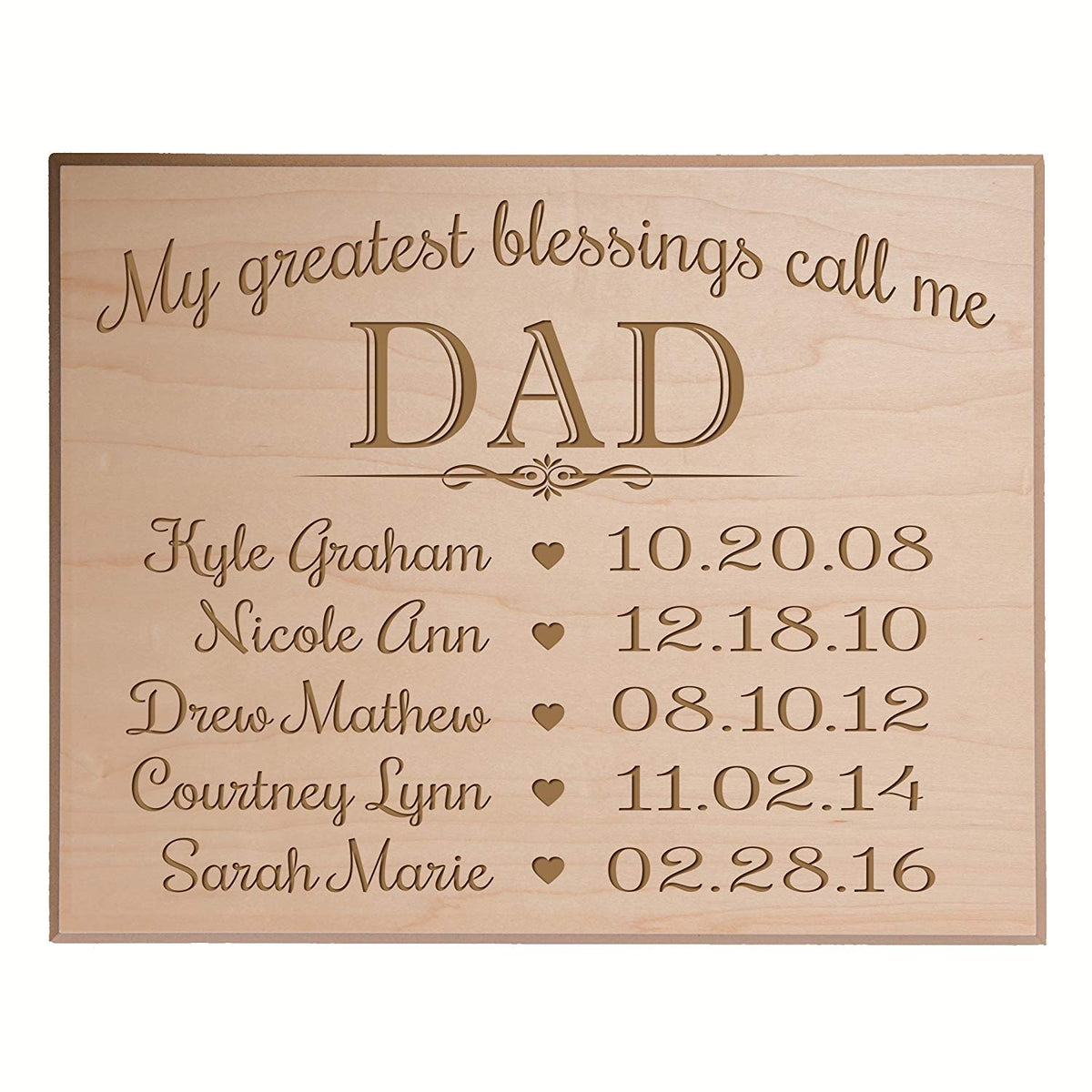 Personalized Gift For Dad With Child Names - Greatest Blessings (Maple Veneer) - LifeSong Milestones