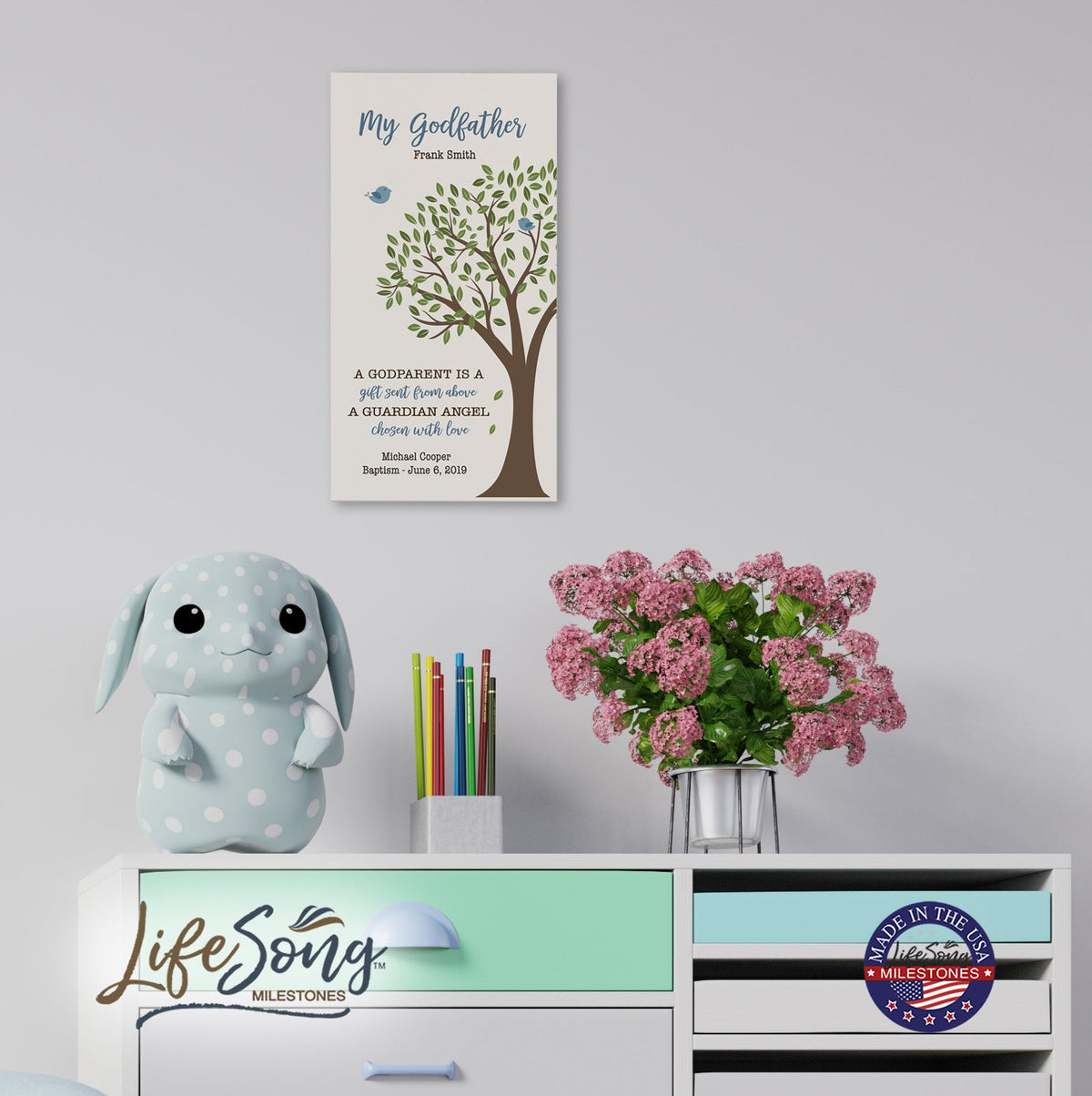 Lifesong Milestones Personalized Baptism Wooden Wall Plaque Gift for Godfather