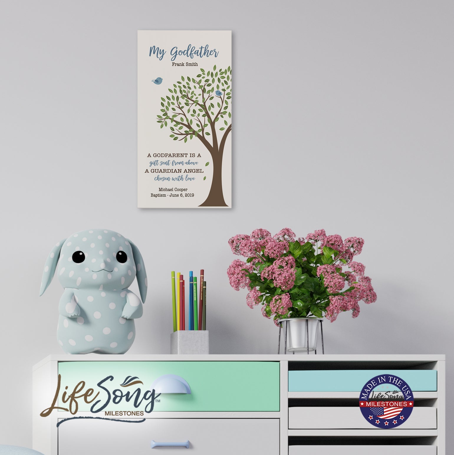 Lifesong Milestones Personalized Baptism Wooden Wall Plaque Gift for Godfather
