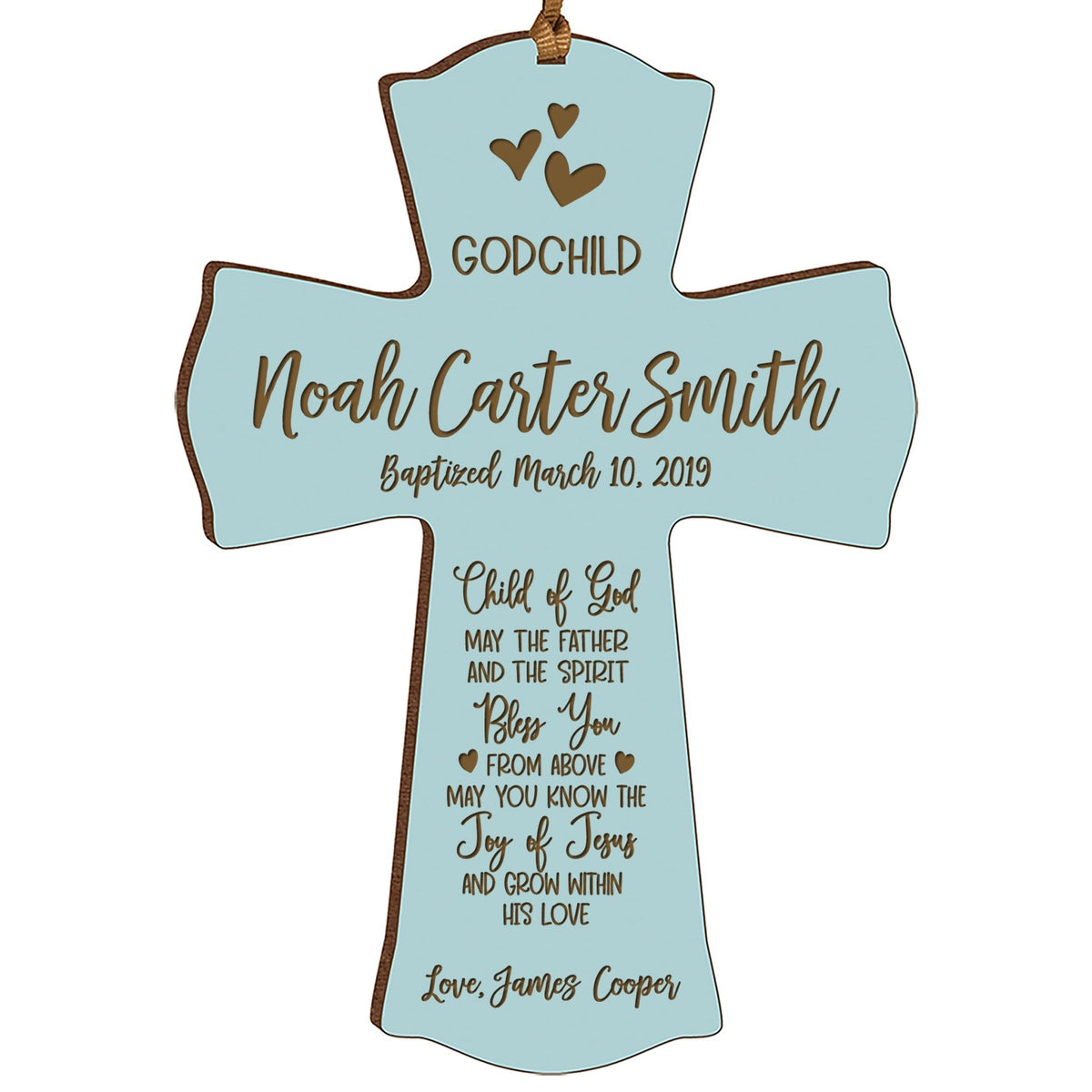 Personalized Godchild Baptism Cross for Boys Girls Child of God - LifeSong Milestones