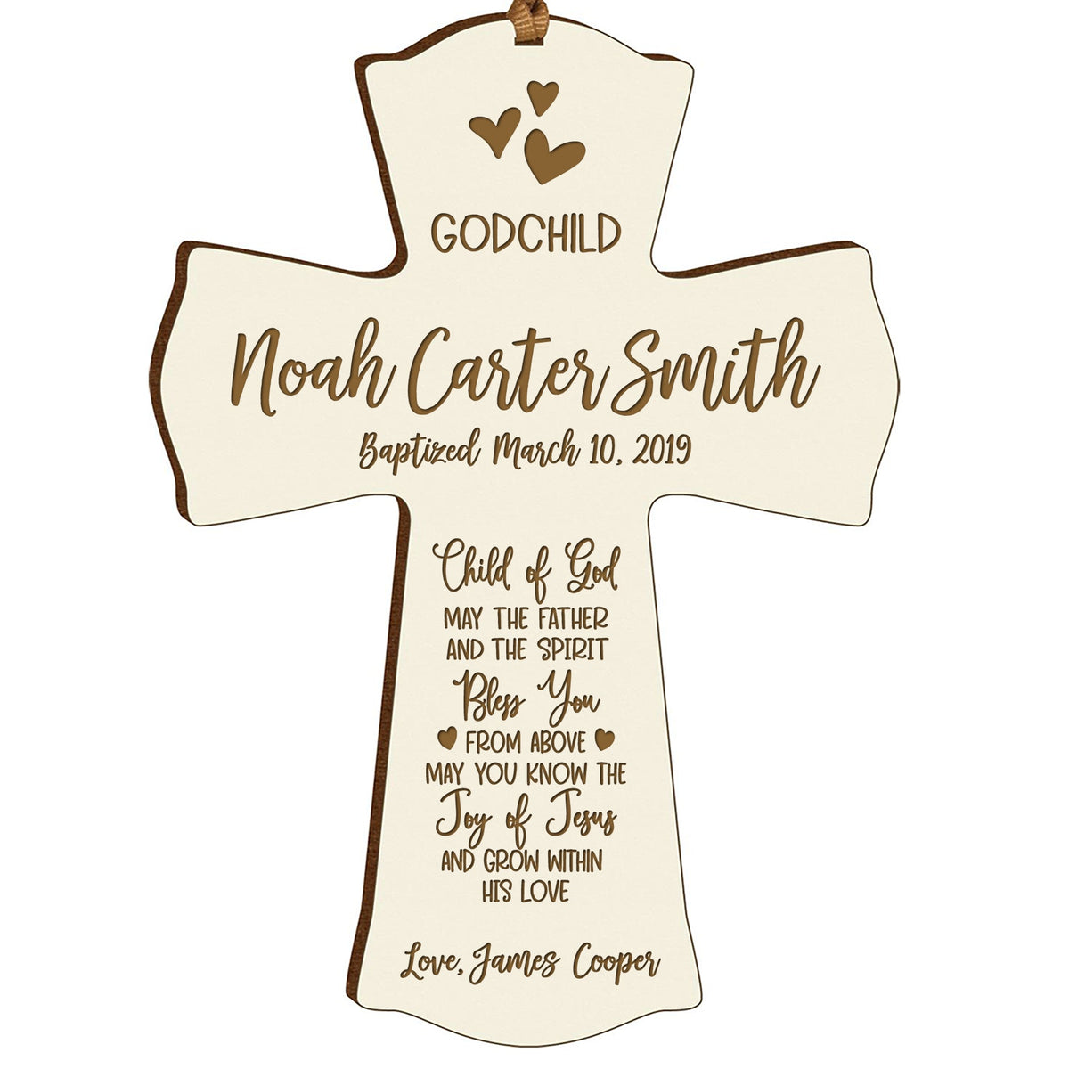 Personalized Godchild Baptism Cross for Boys Girls Child of God - LifeSong Milestones