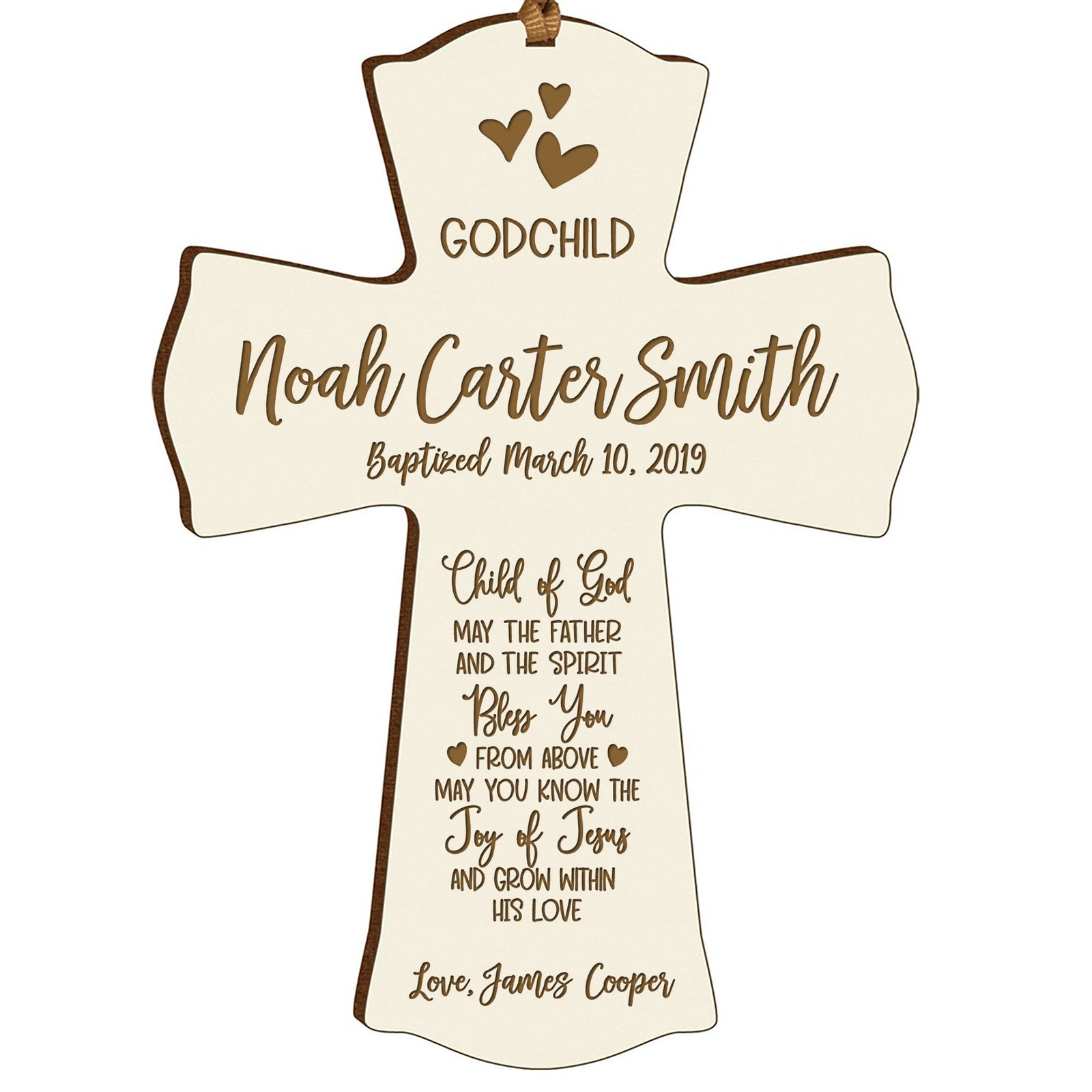 Personalized Godchild Baptism Cross for Boys Girls Child of God - LifeSong Milestones