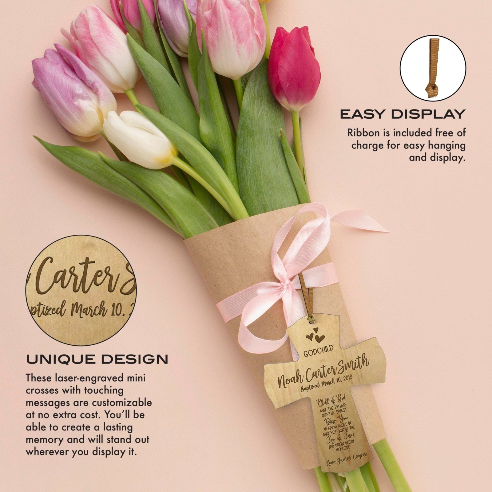 Personalized Godchild Baptism Cross for Boys Girls Child of God - LifeSong Milestones