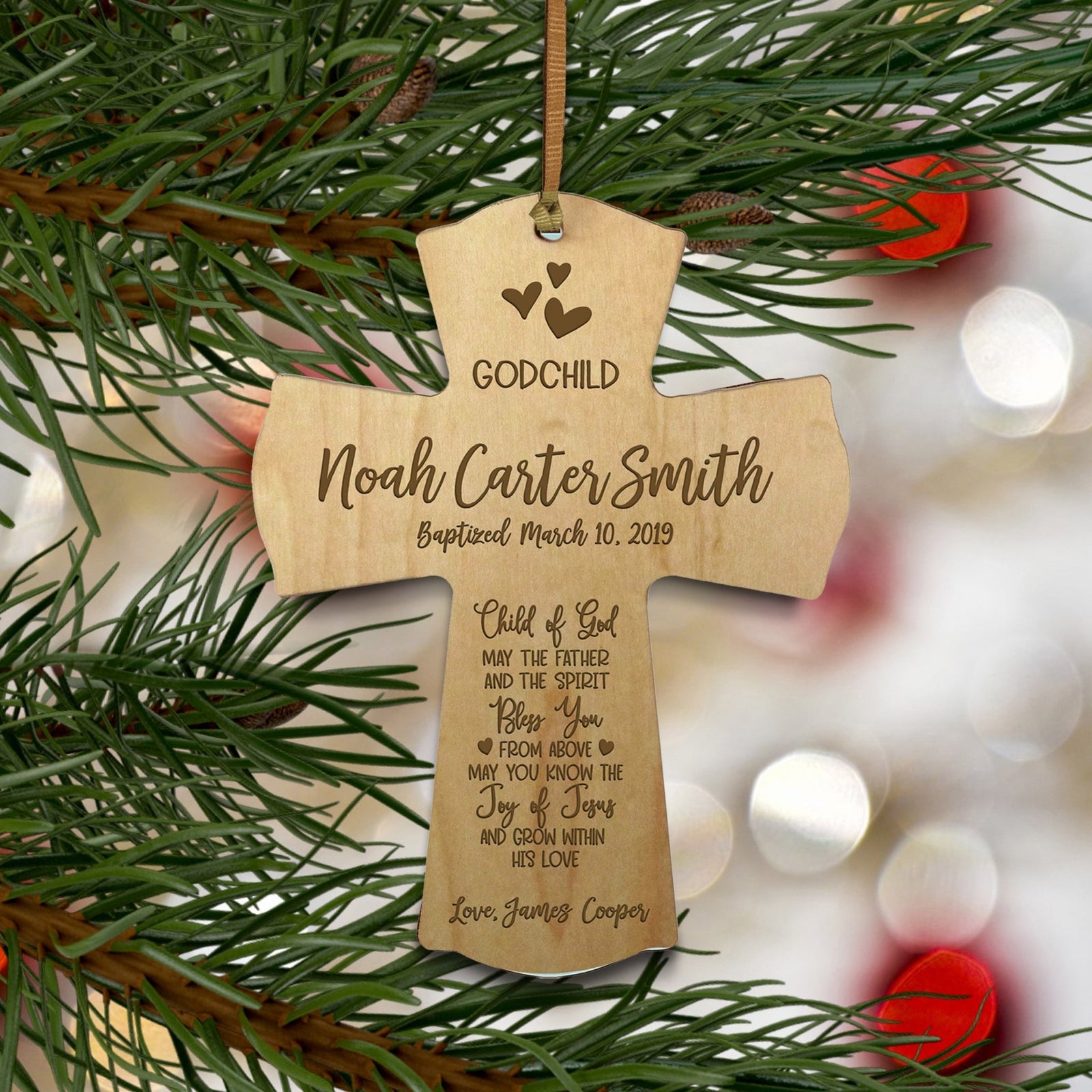 Personalized Godchild Baptism Cross for Boys Girls Child of God - LifeSong Milestones