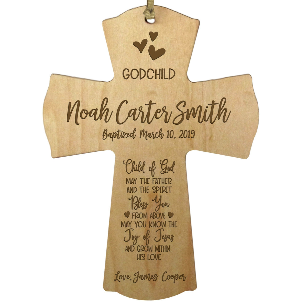 Personalized Godchild Baptism Cross for Boys Girls Child of God - LifeSong Milestones