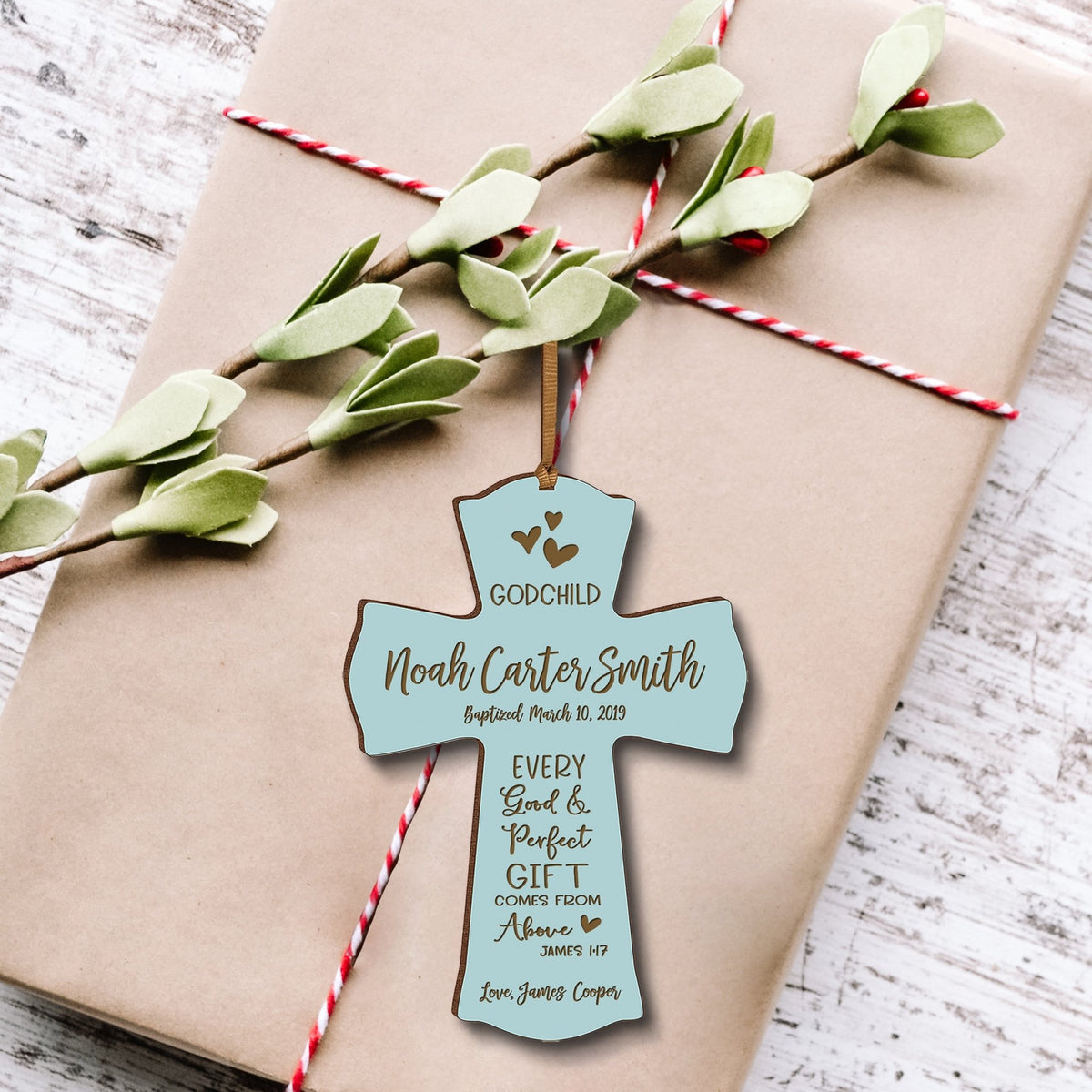 Personalized Godchild Baptism Cross for Boys Girls Good & Perfect - LifeSong Milestones