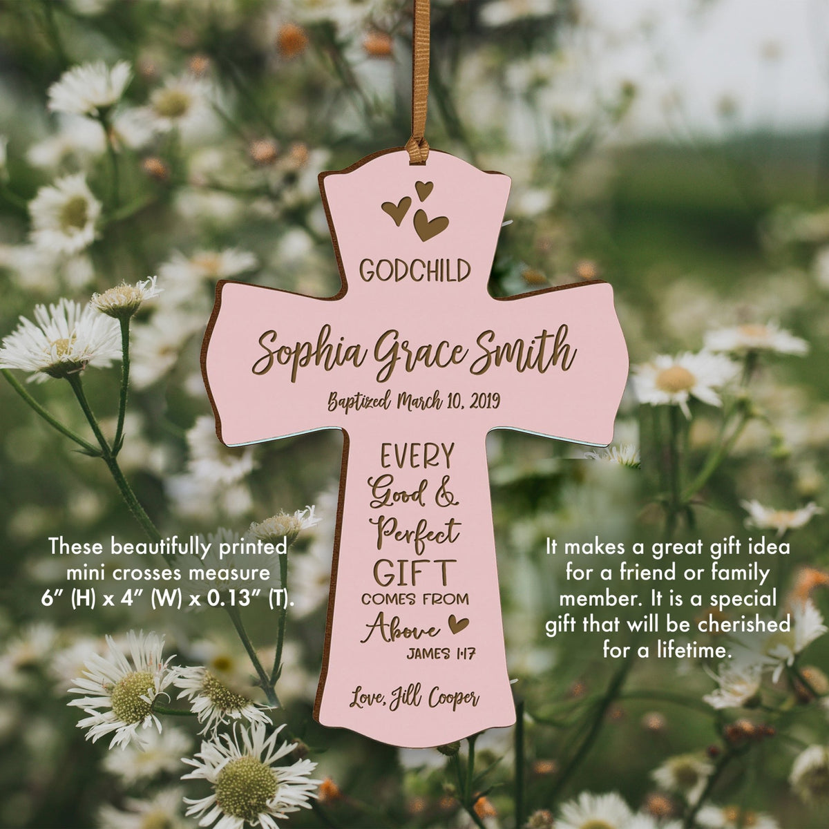 Personalized Godchild Baptism Cross for Boys Girls Good & Perfect - LifeSong Milestones