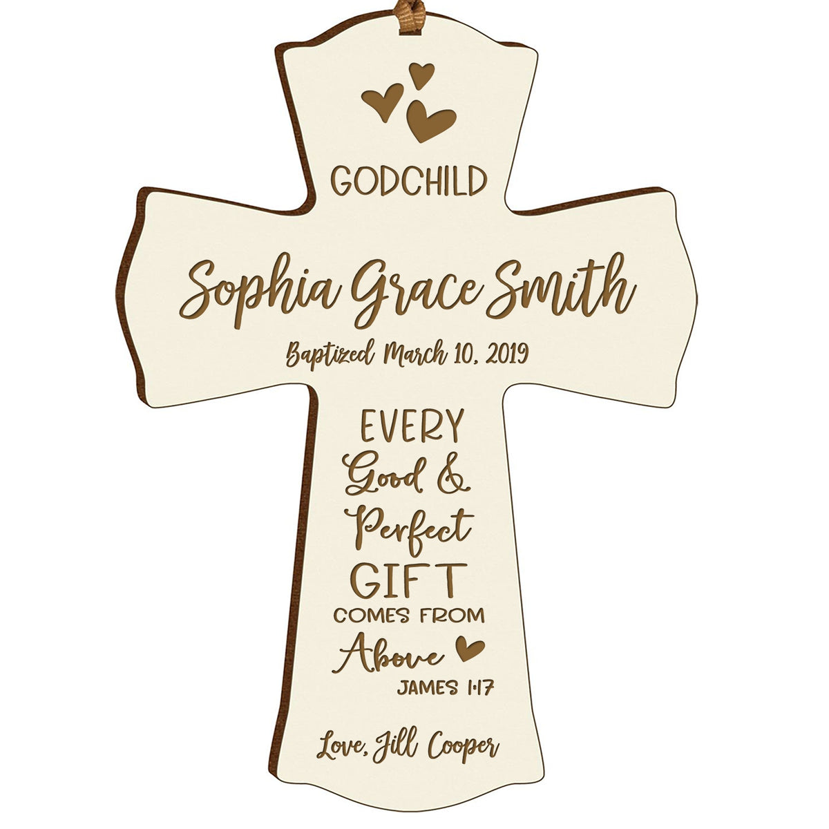 Personalized Godchild Baptism Cross for Boys Girls Good & Perfect - LifeSong Milestones
