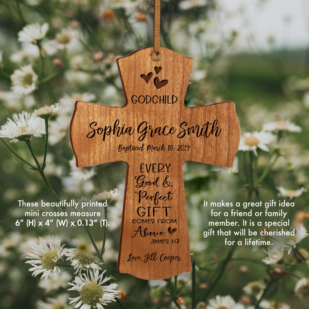 Personalized Godchild Baptism Cross for Boys Girls Good & Perfect - LifeSong Milestones