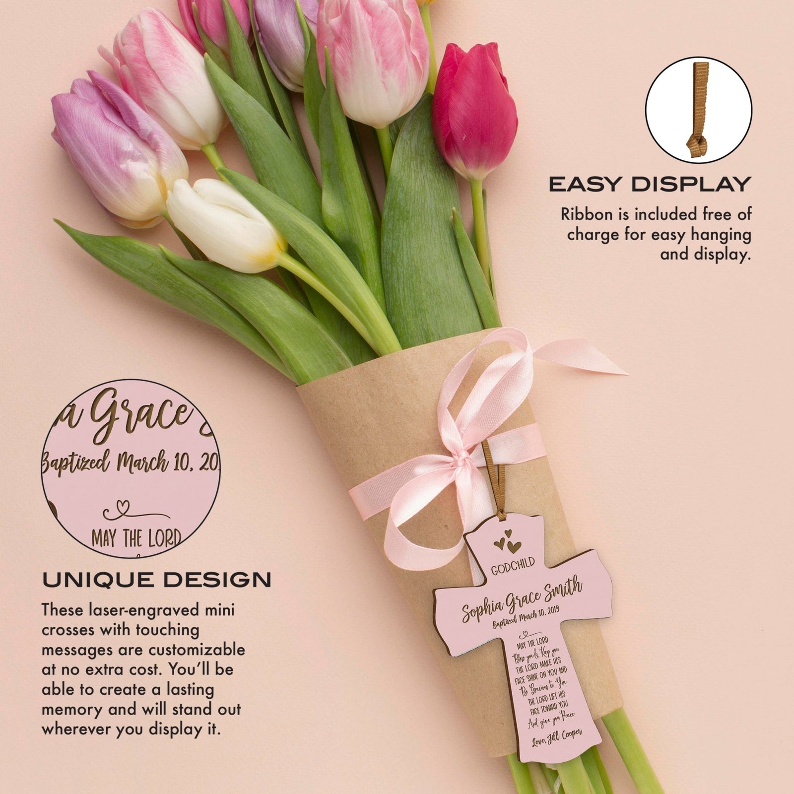 Personalized Godchild Baptism Cross for Boys Girls May The Lord - LifeSong Milestones