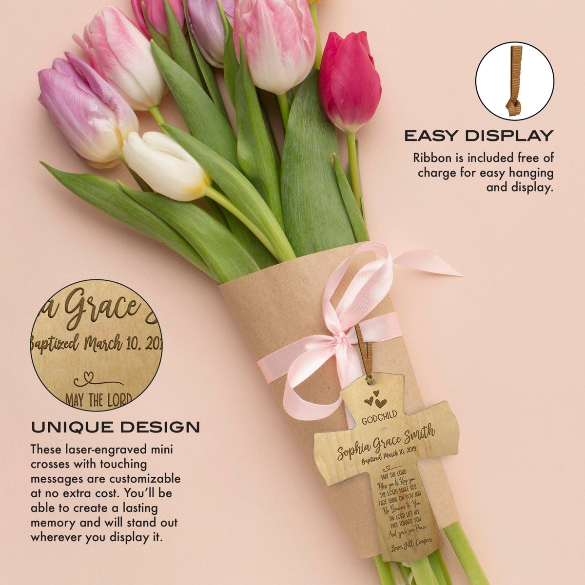 Personalized Godchild Baptism Cross for Boys Girls May The Lord - LifeSong Milestones