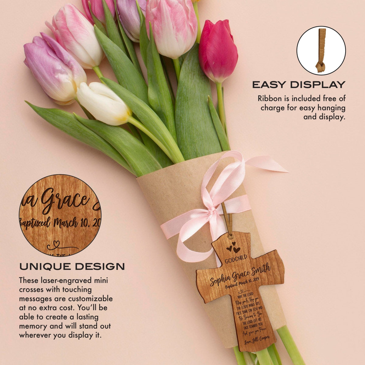 Personalized Godchild Baptism Cross for Boys Girls May The Lord - LifeSong Milestones