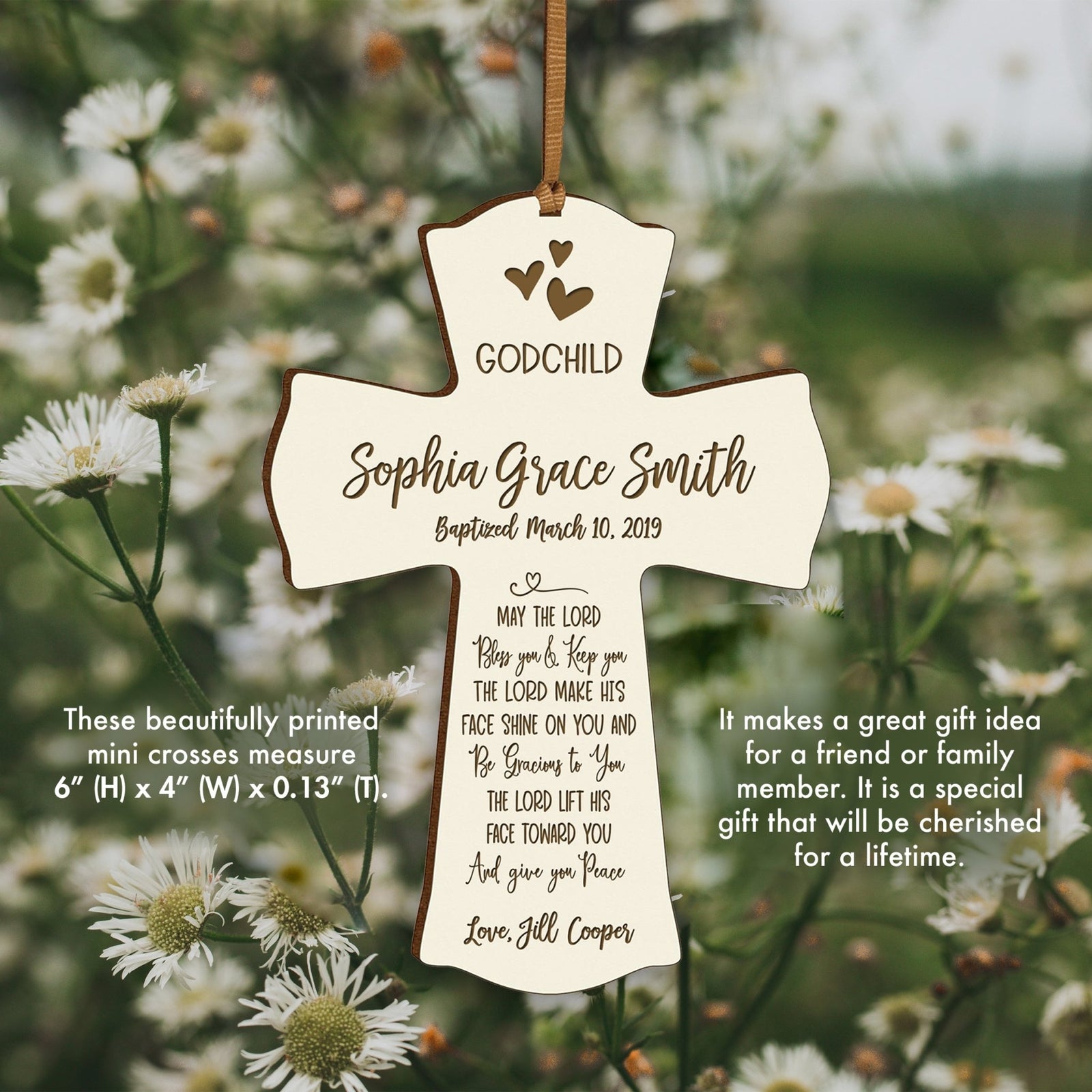 Personalized Godchild Baptism Cross for Boys Girls May The Lord - LifeSong Milestones