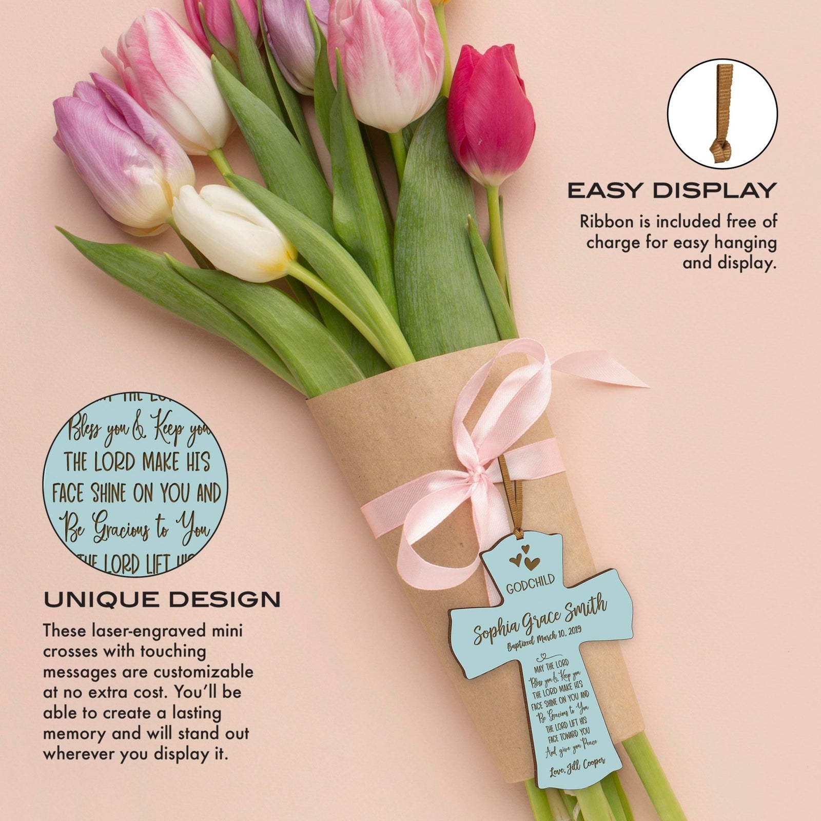 Personalized Godchild Baptism Cross for Boys Girls May The Lord - LifeSong Milestones