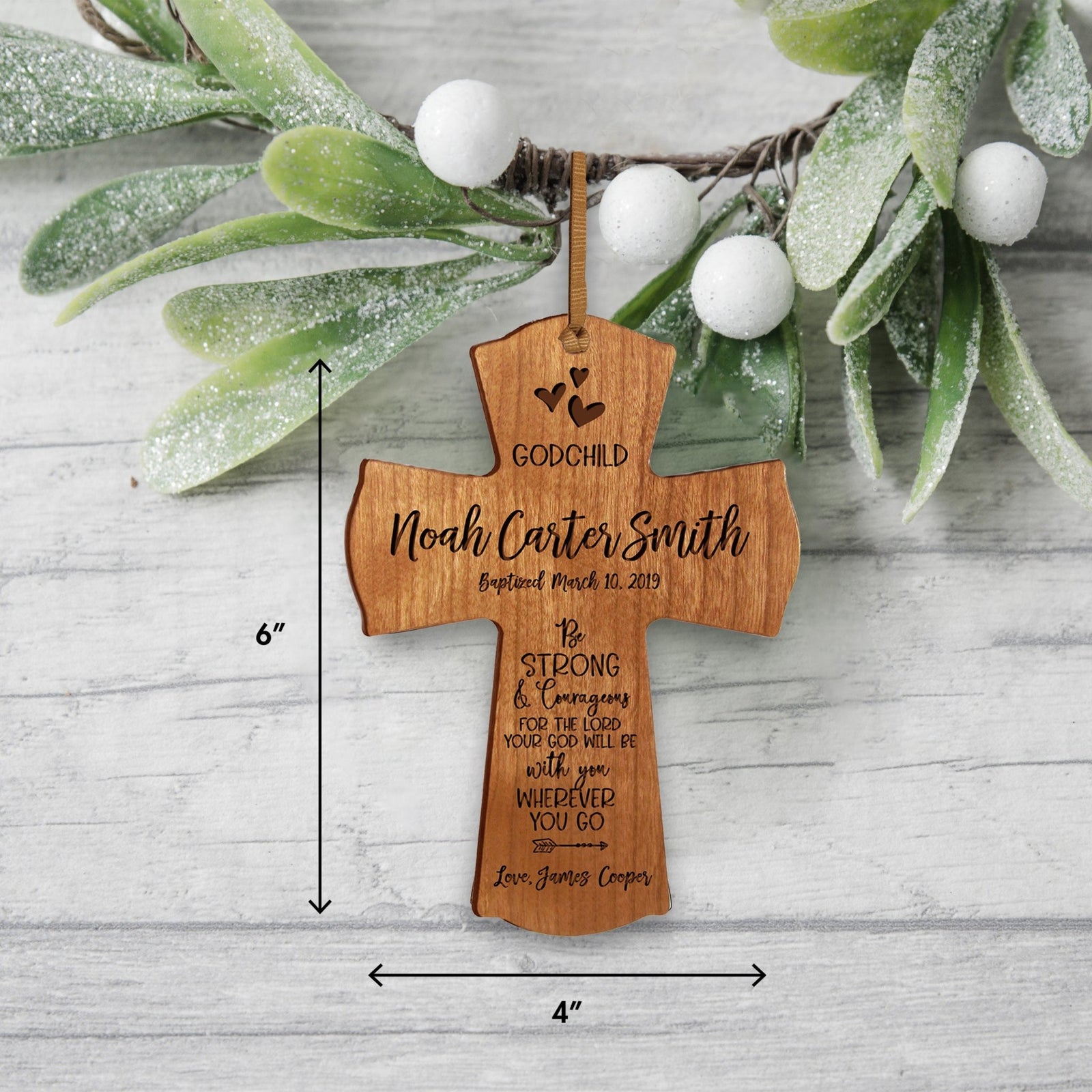Personalized Godchild Baptism Cross for Boys Girls Strong & Courageous - LifeSong Milestones