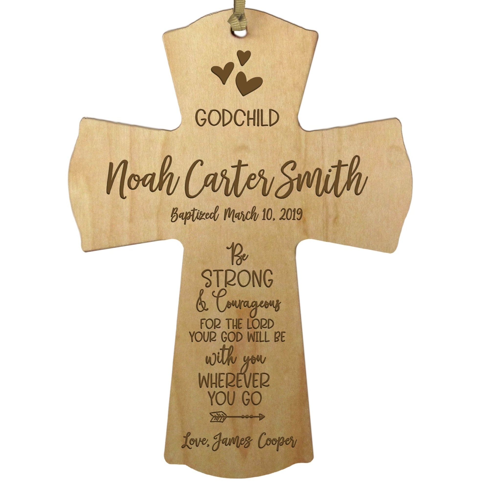 Personalized Godchild Baptism Cross for Boys Girls Strong & Courageous - LifeSong Milestones