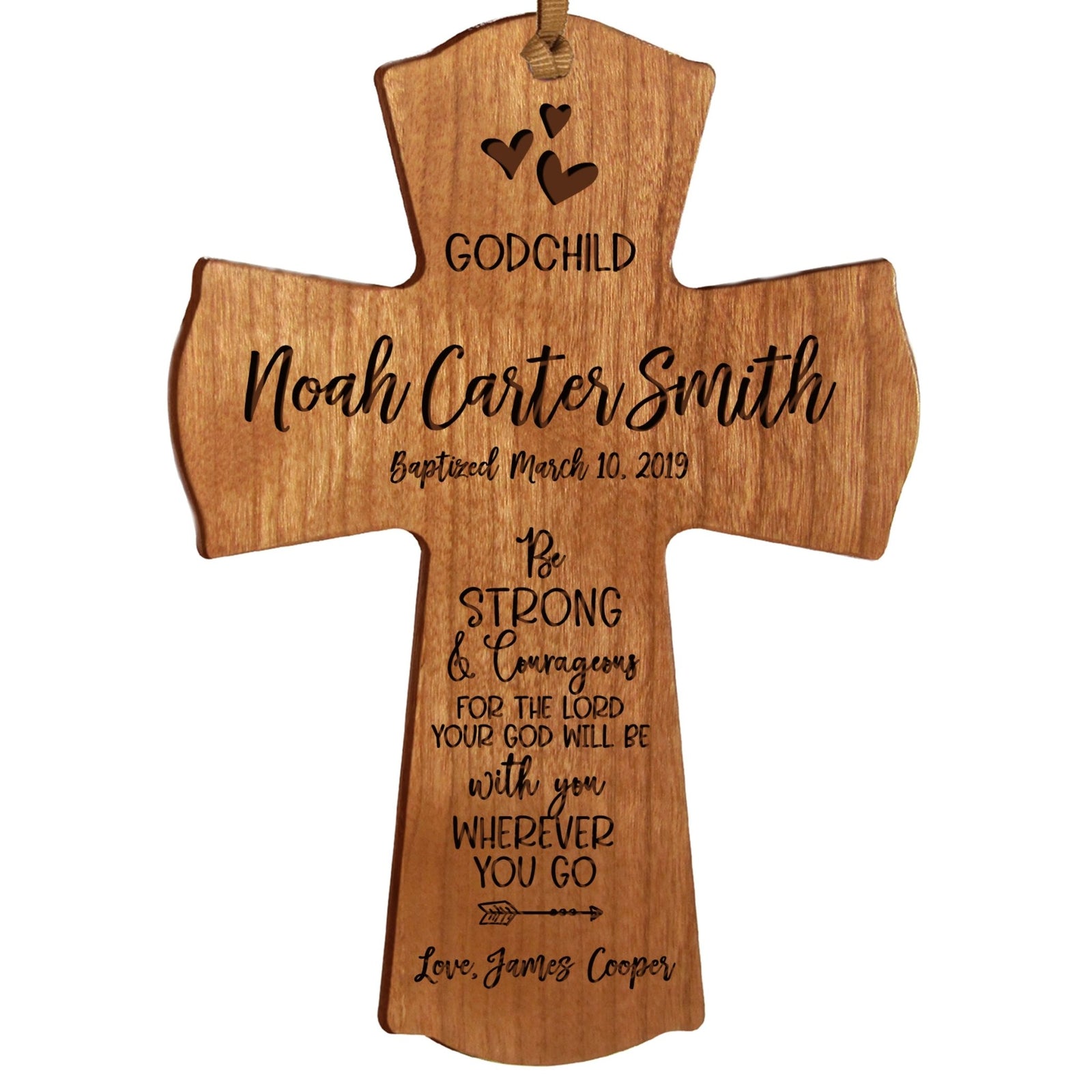 Personalized Godchild Baptism Cross for Boys Girls Strong & Courageous - LifeSong Milestones