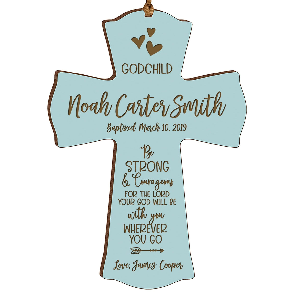 Personalized Godchild Baptism Cross for Boys Girls Strong &amp; Courageous - LifeSong Milestones