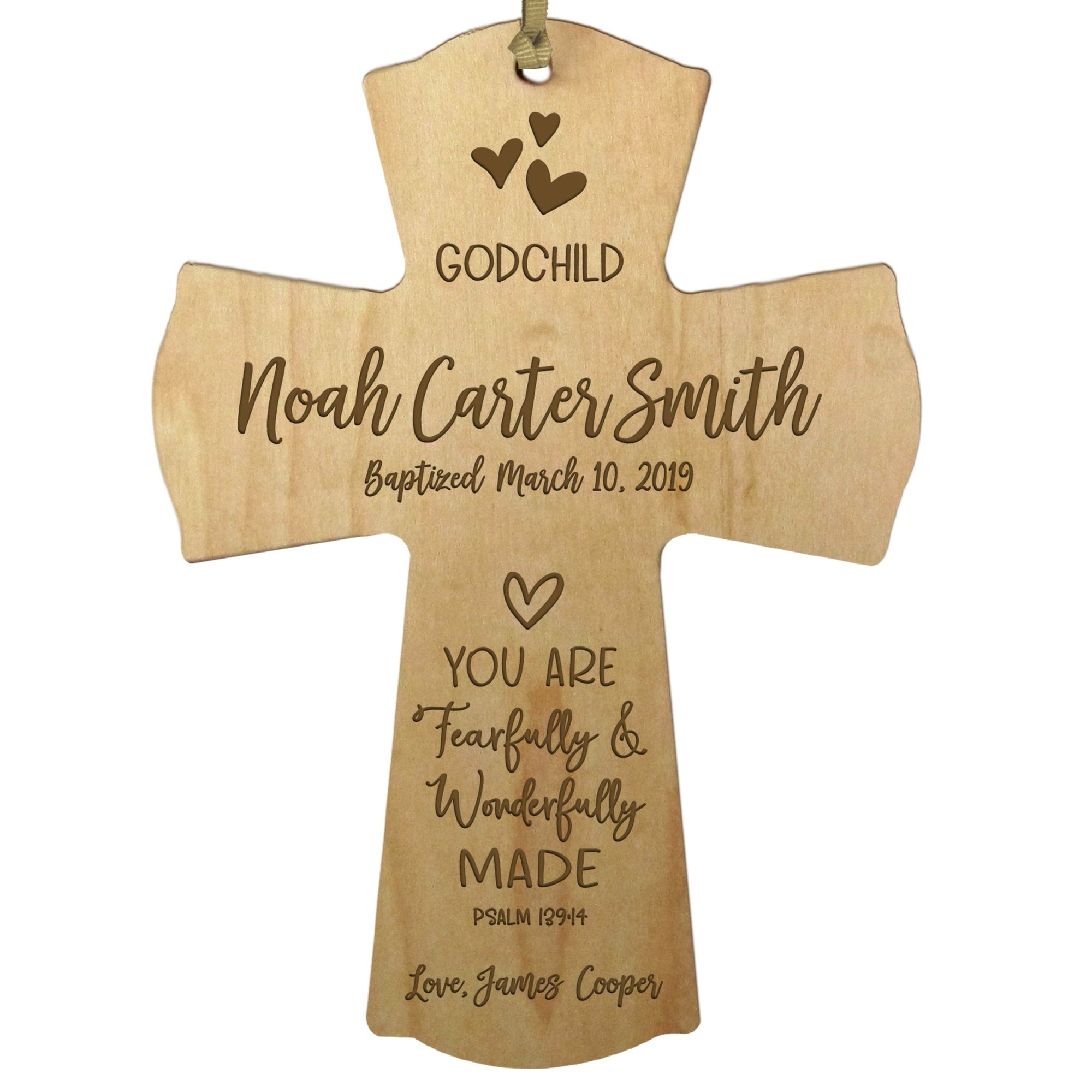 Personalized Godchild Baptism Cross for Boys Girls Wonderfully Made - LifeSong Milestones