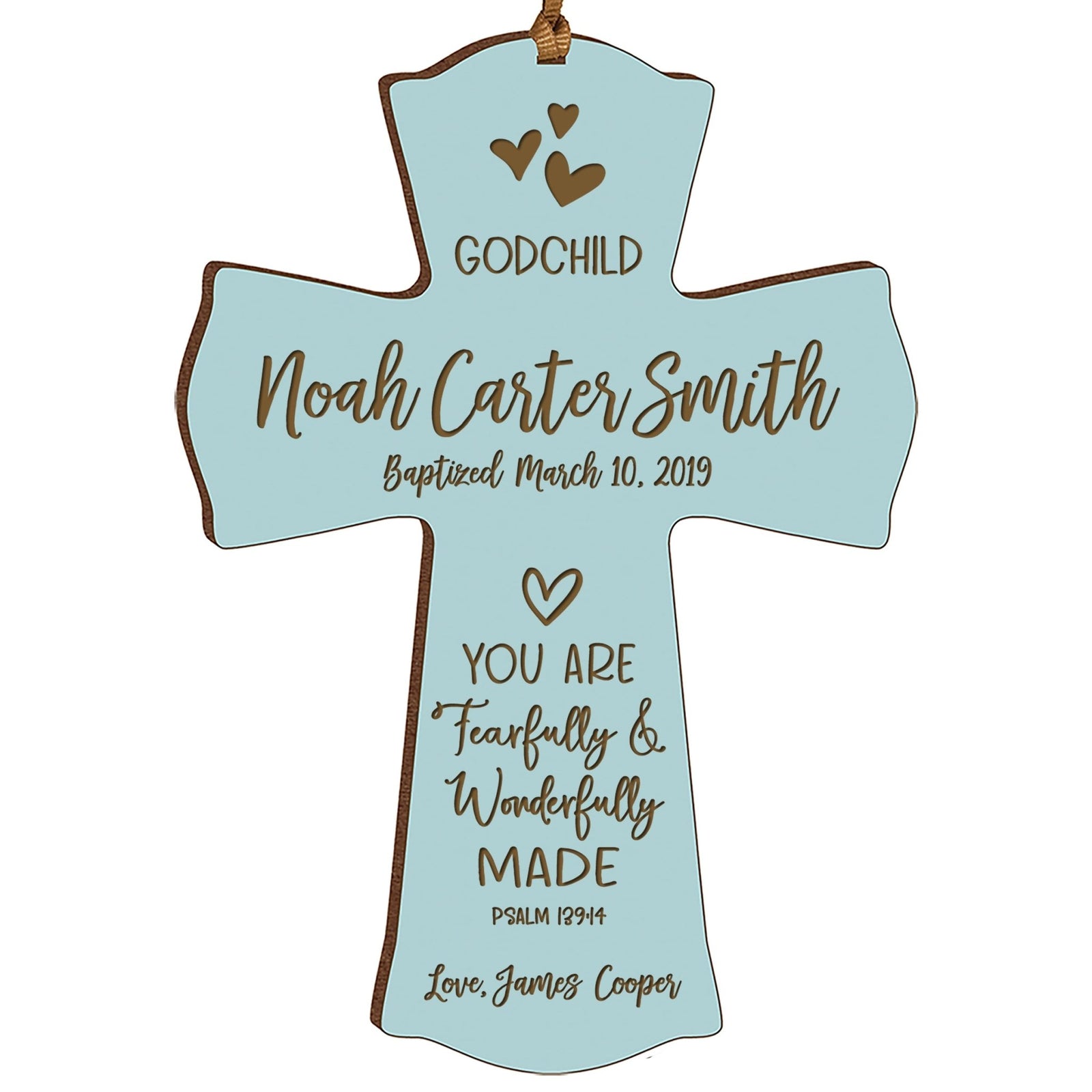 Personalized Godchild Baptism Cross for Boys Girls Wonderfully Made - LifeSong Milestones