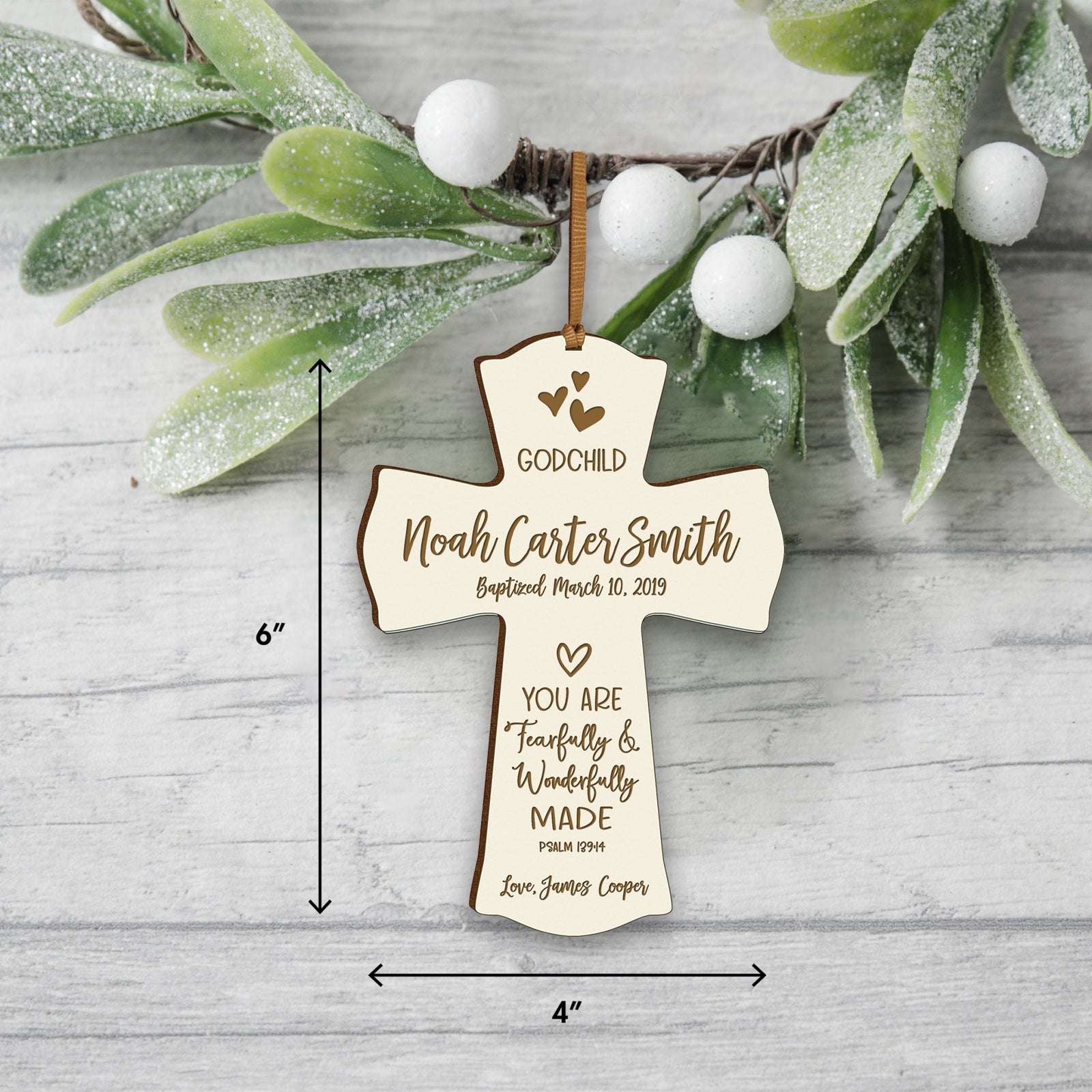 Personalized Godchild Baptism Cross for Boys Girls Wonderfully Made - LifeSong Milestones