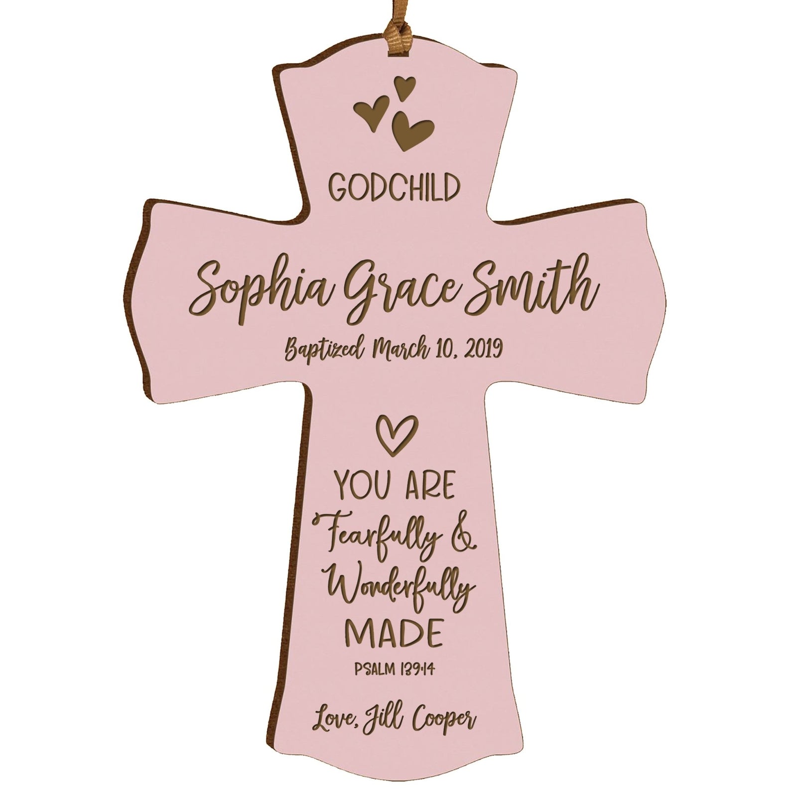 Personalized Godchild Baptism Cross for Boys Girls Wonderfully Made - LifeSong Milestones