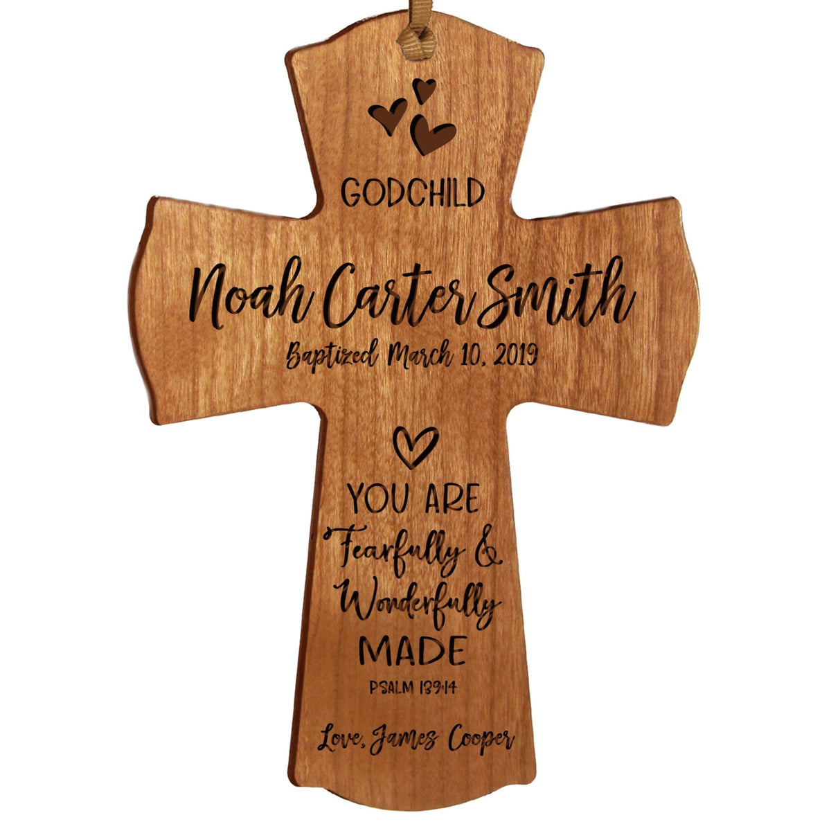 Personalized Godchild Baptism Cross for Boys Girls Wonderfully Made - LifeSong Milestones