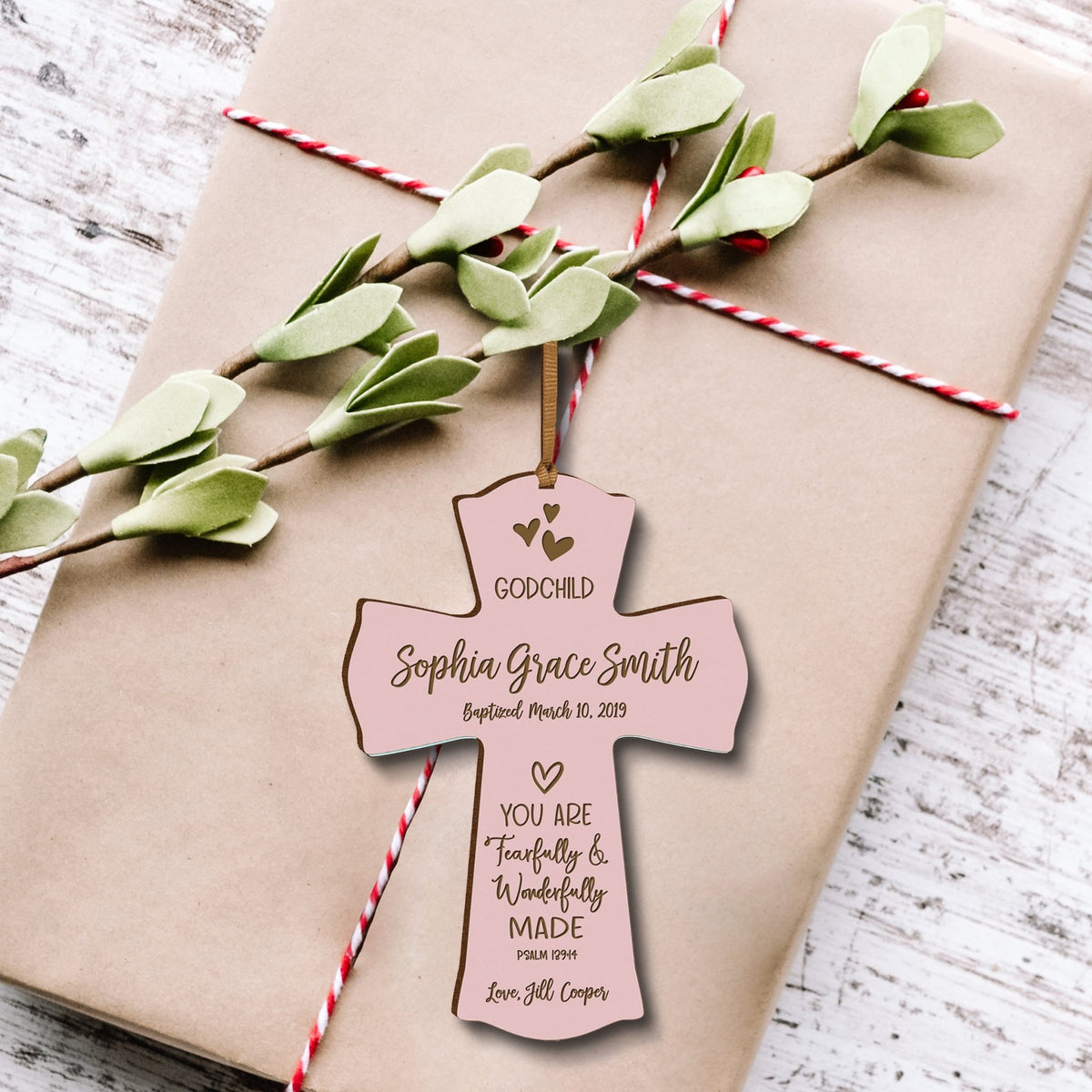 Personalized Godchild Baptism Cross for Boys Girls Wonderfully Made - LifeSong Milestones