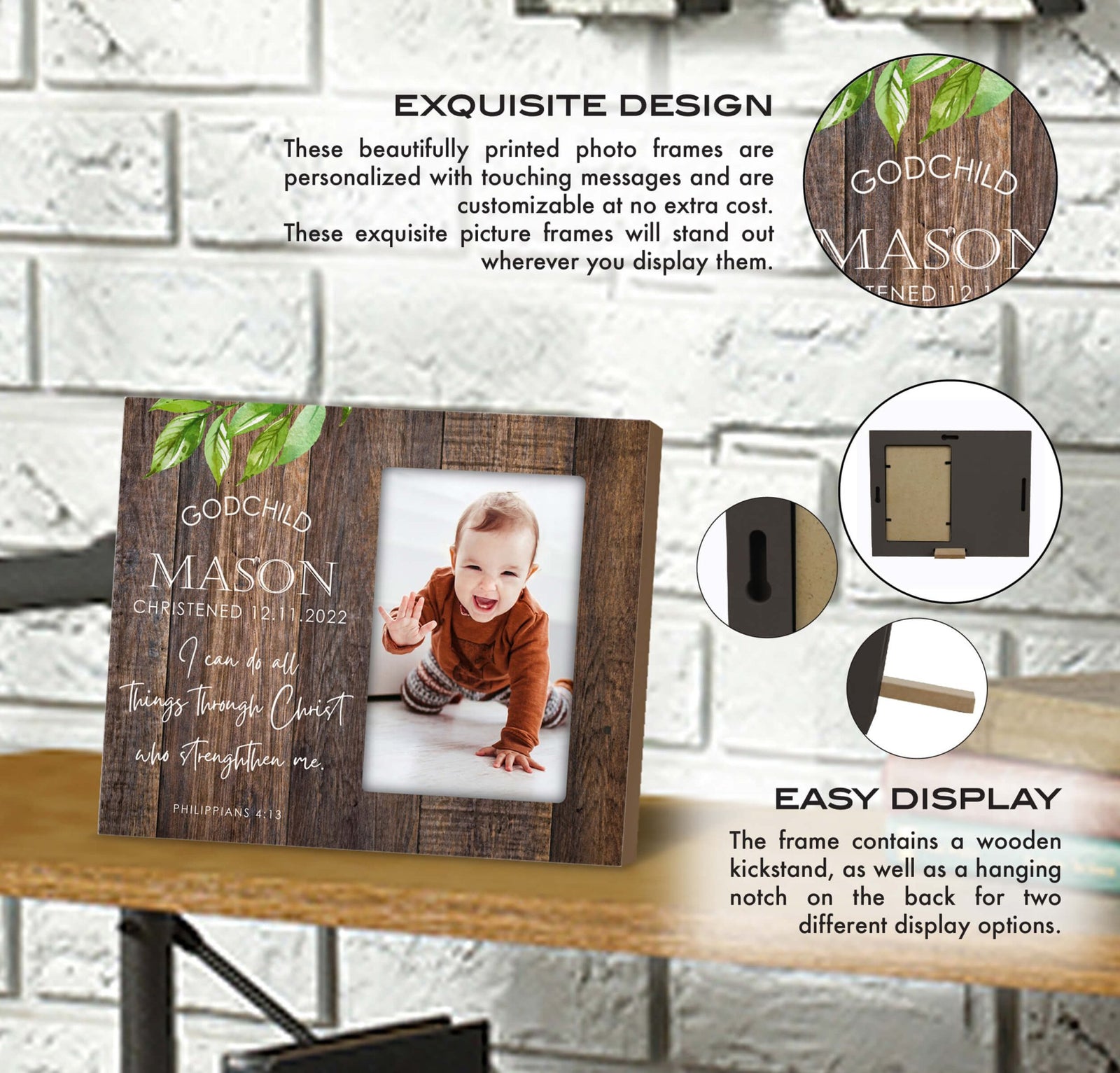 Personalized Godchild Wooden Picture Frame - LifeSong Milestones