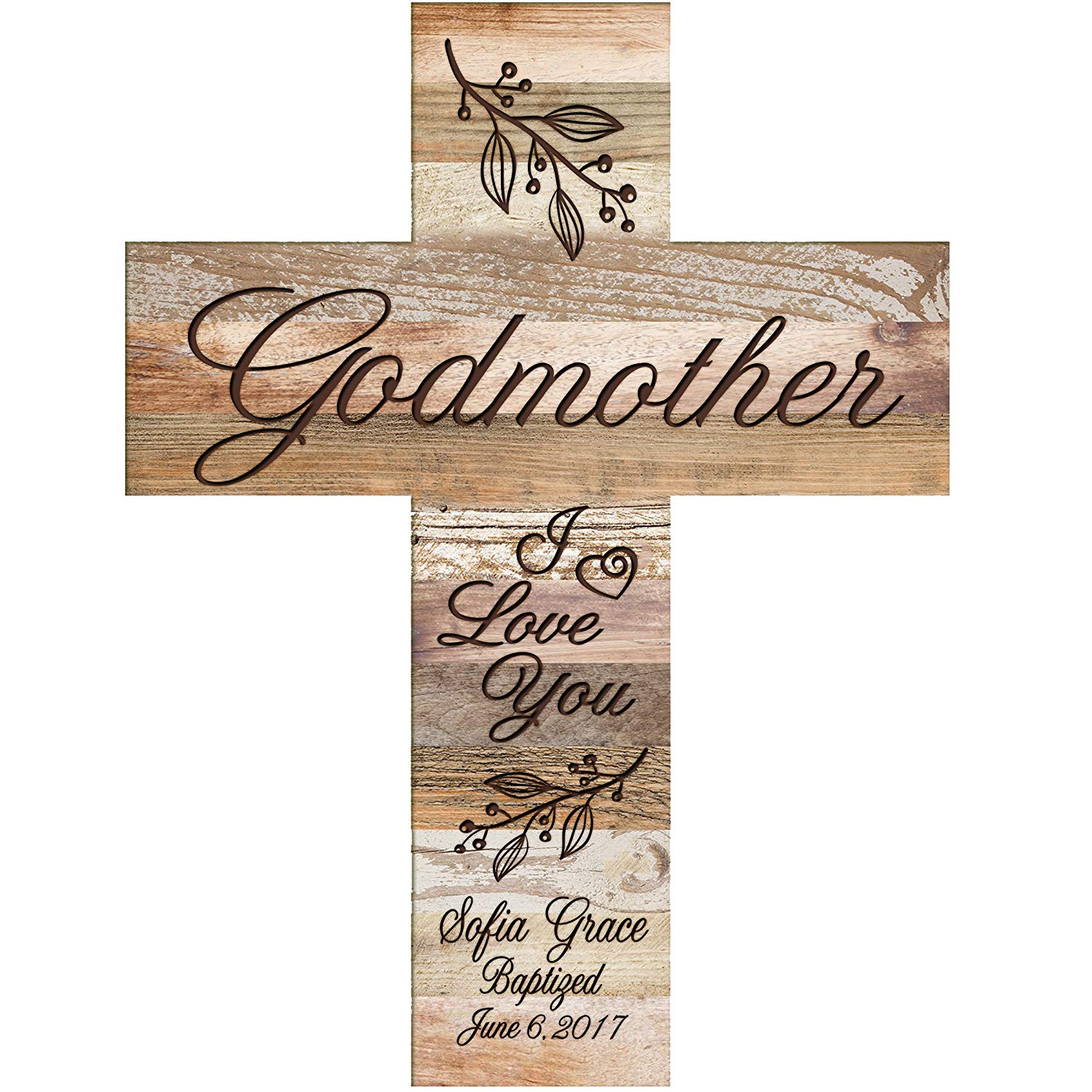 Personalized Godmother Dark Distressed Wall Cross - I Love You - LifeSong Milestones