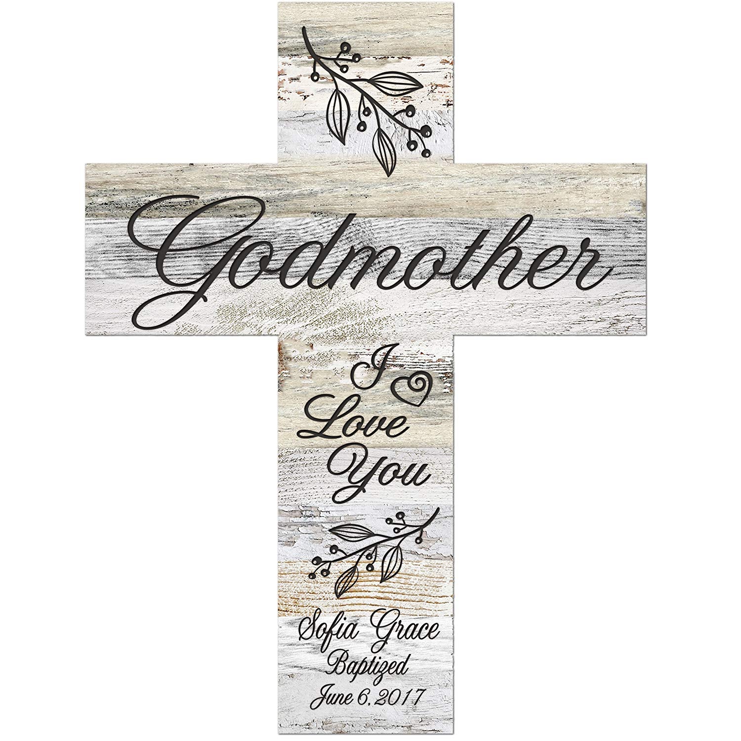 Personalized Godmother Light Distressed Wall Cross - I Love You - LifeSong Milestones