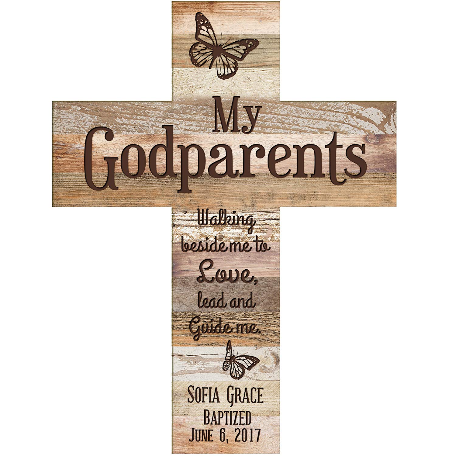 Personalized Godparents Gift Wall Cross - Light And Dark Distressed - LifeSong Milestones