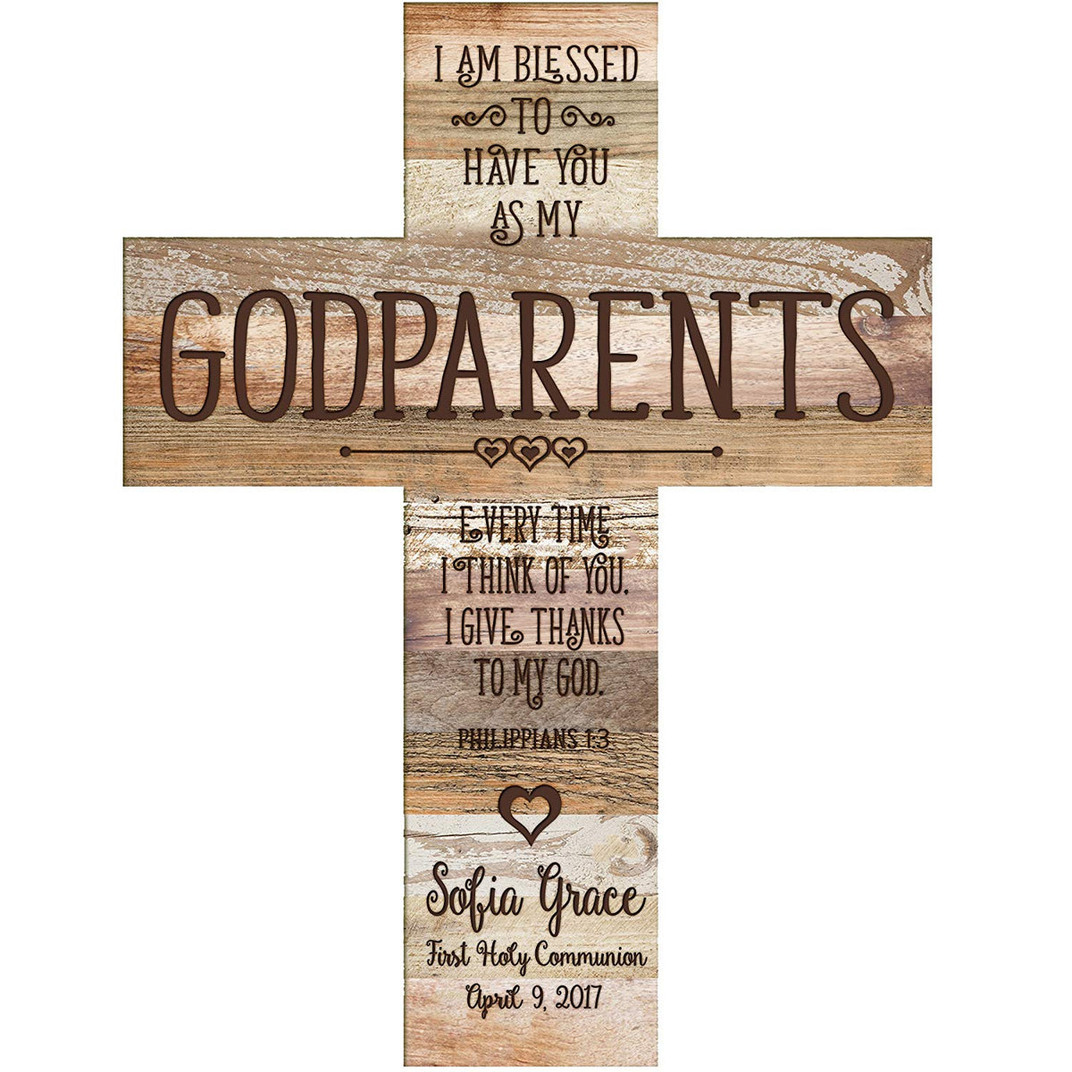 Personalized Godparents Gift Wall Cross - Light And Dark Distressed - LifeSong Milestones