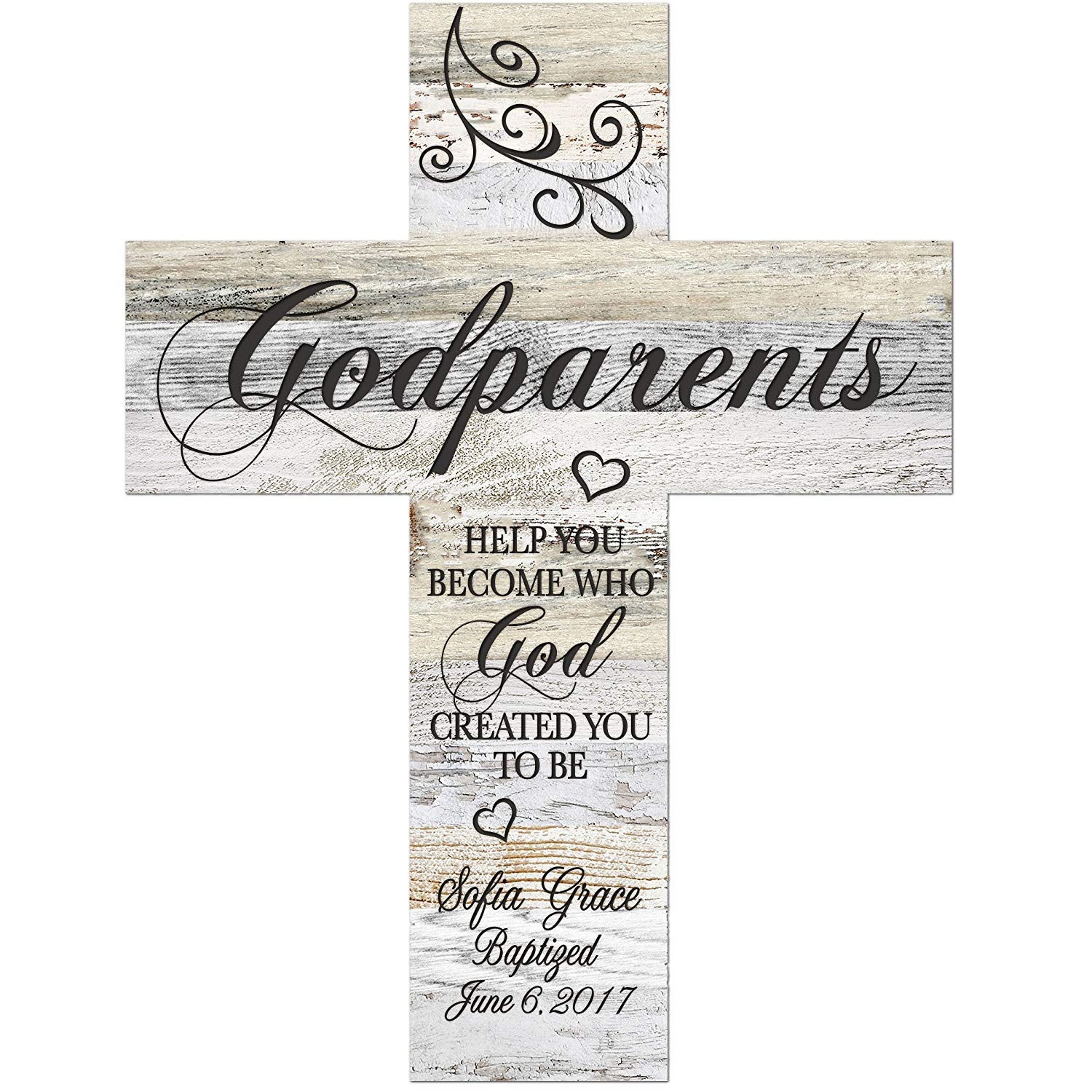 Personalized Godparents Gift Wall Cross - Light And Dark Distressed - LifeSong Milestones