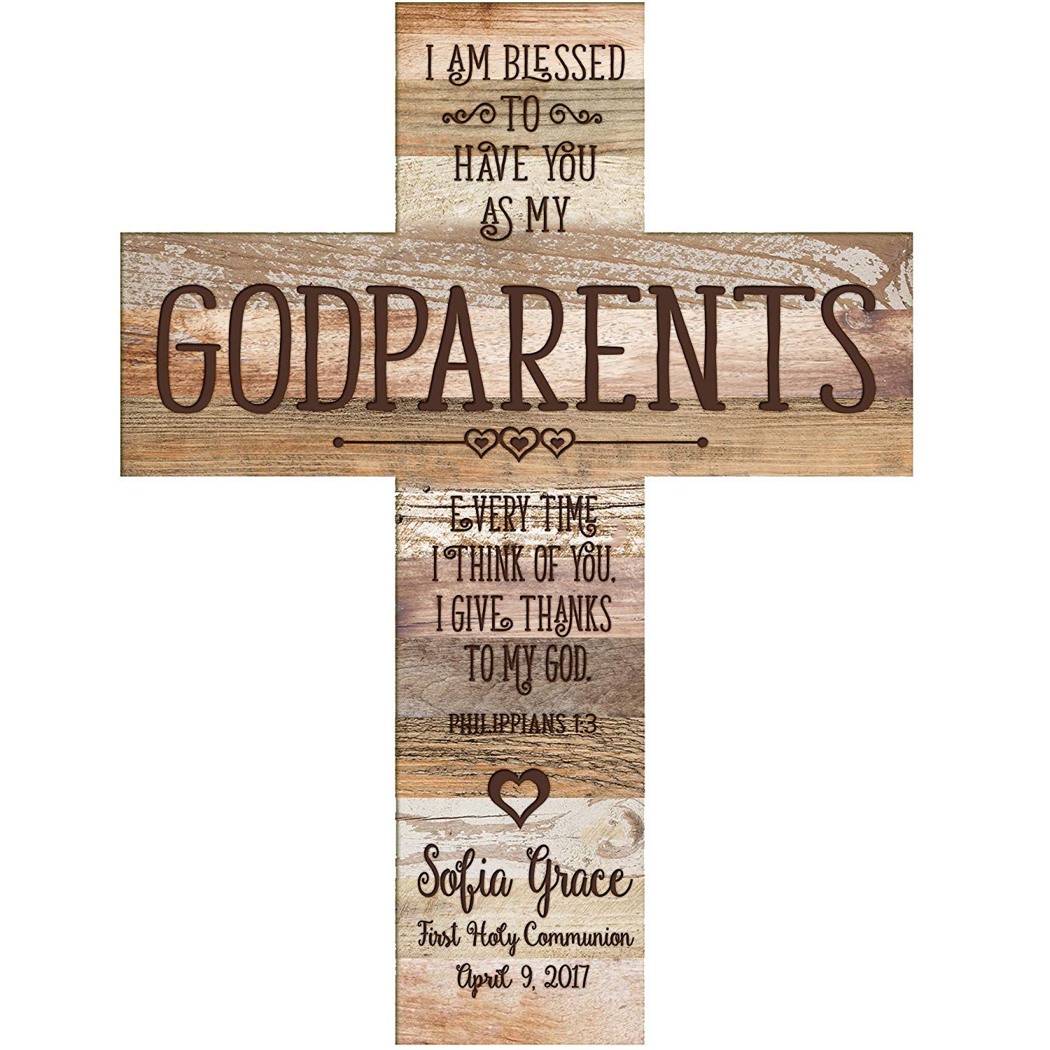 Personalized Godparents Gift Wall Cross - Light And Dark Distressed - LifeSong Milestones