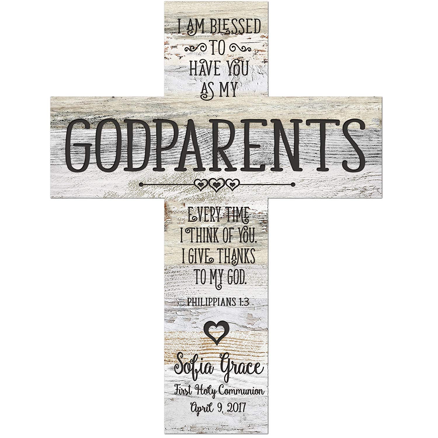 Personalized Godparents Gift Wall Cross - Light And Dark Distressed - LifeSong Milestones