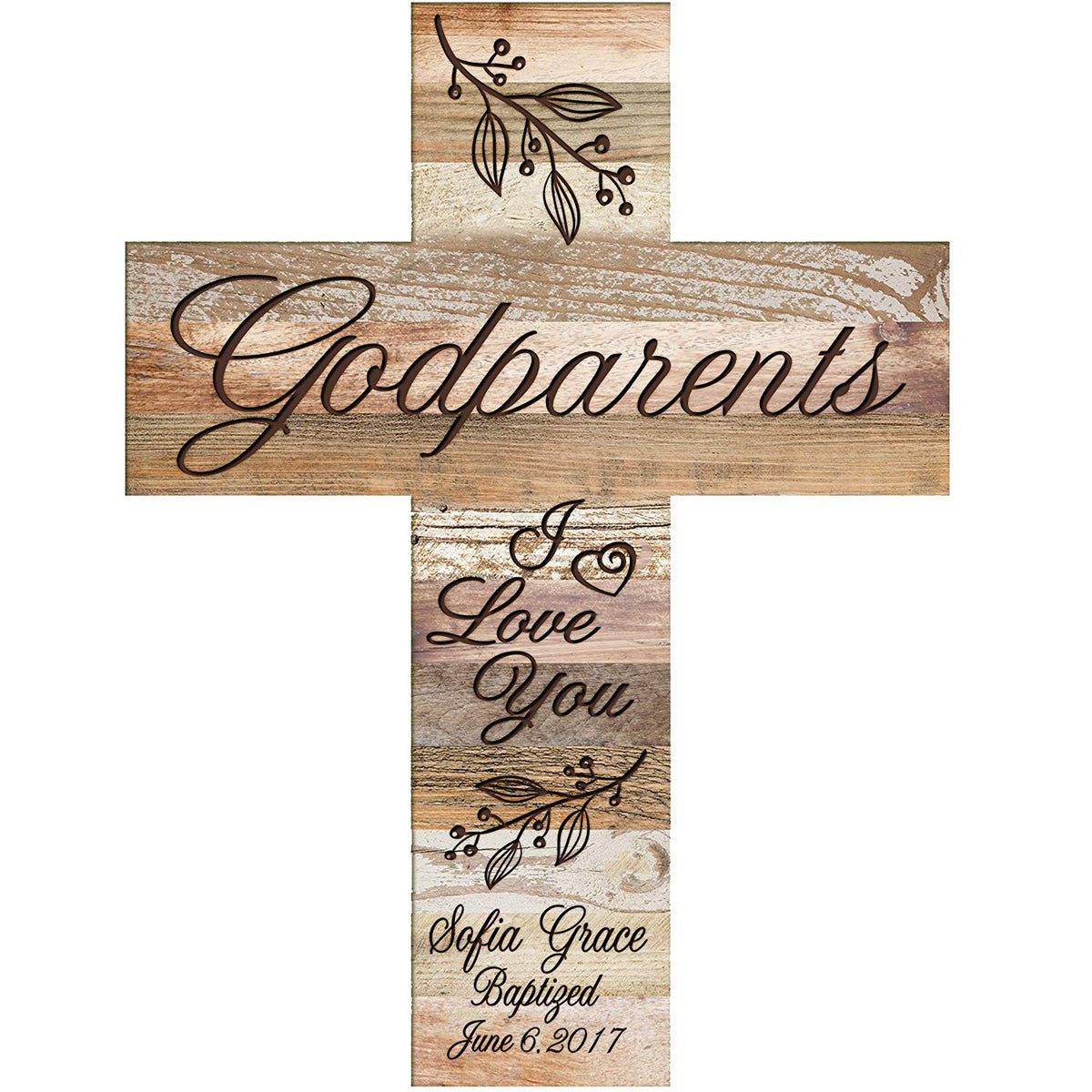 Personalized Godparents Gift Wall Cross - Light And Dark Distressed - LifeSong Milestones