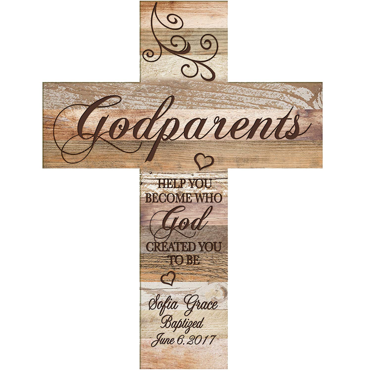 Personalized Godparents Gift Wall Cross - Light And Dark Distressed - LifeSong Milestones