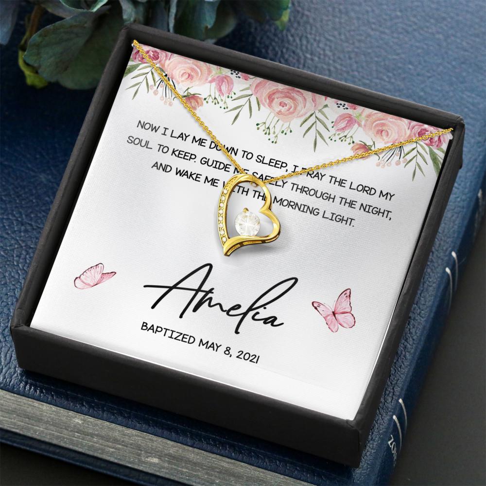 Personalized Gold Heart Necklace From Godmother to Goddaugther Now I Lay Me Down To Sleep - LifeSong Milestones