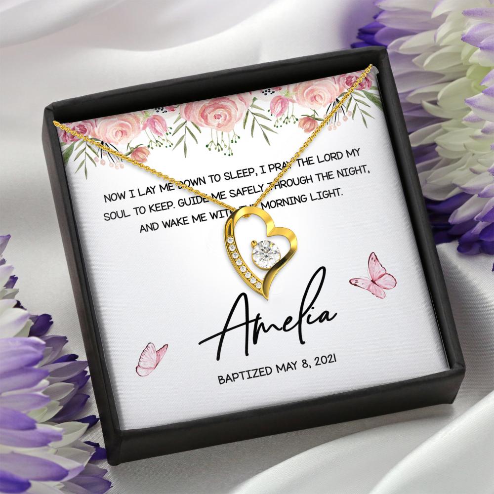 Personalized Gold Heart Necklace From Godmother to Goddaugther Now I Lay Me Down To Sleep - LifeSong Milestones