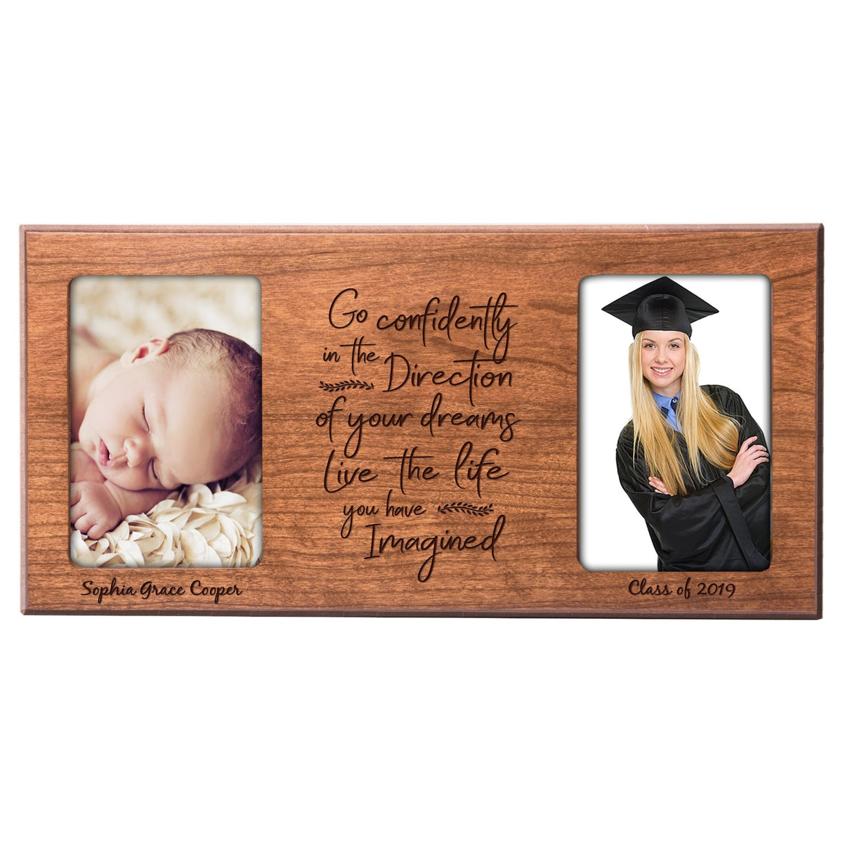Personalized Graduation Double Photo Frame Gift - Go Confidently - LifeSong Milestones