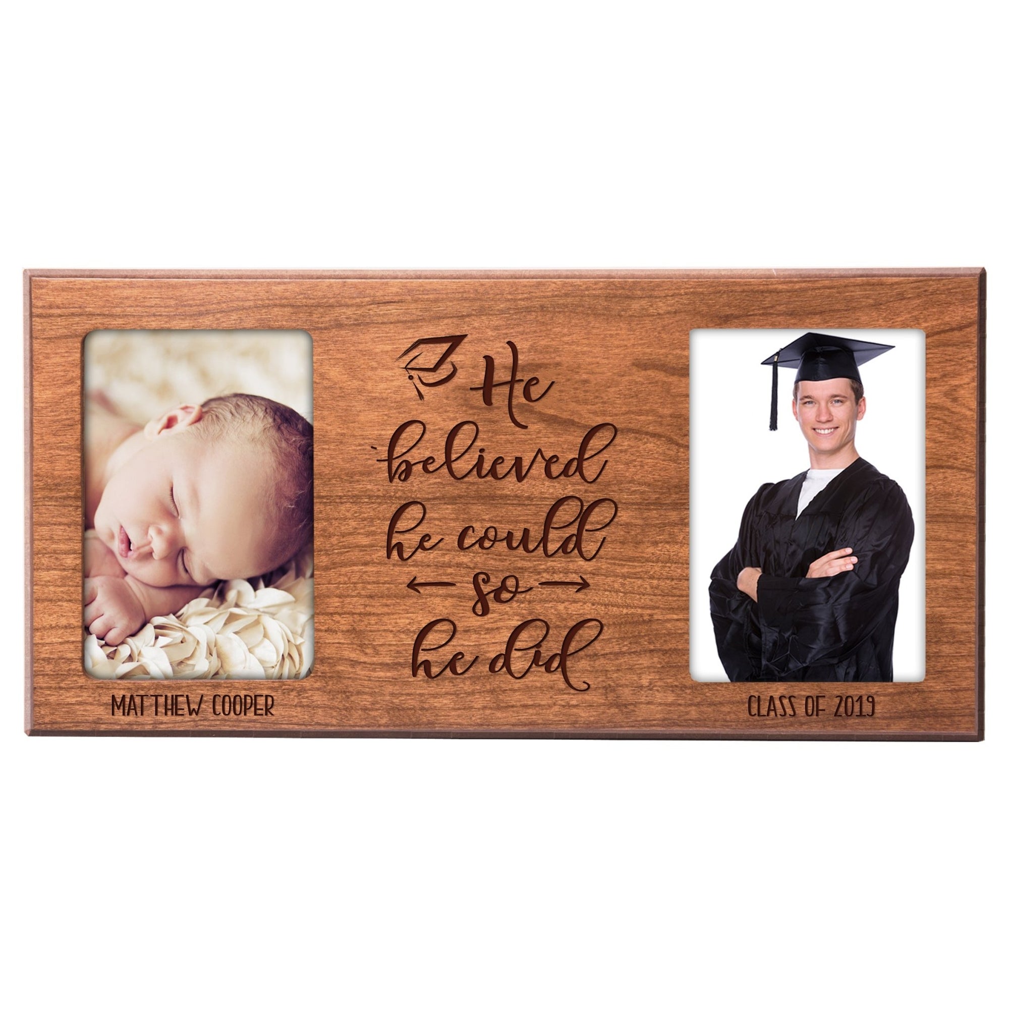 Personalized Graduation Double Photo Frame Gift - He Believed - LifeSong Milestones