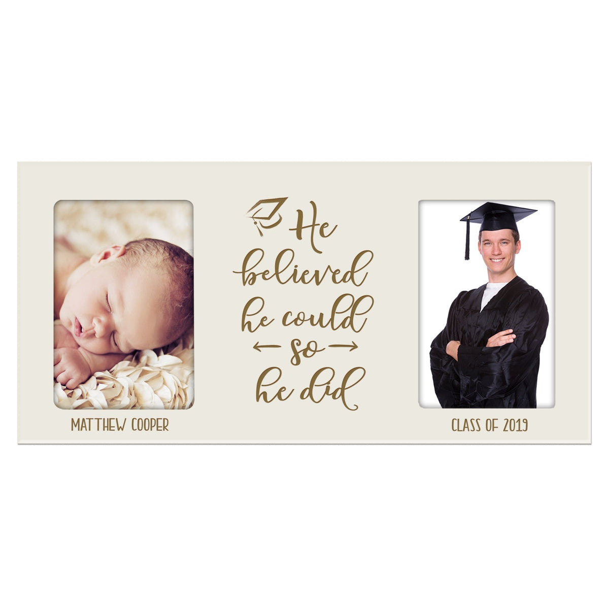 Personalized Graduation Double Photo Frame Gift - He Believed - LifeSong Milestones
