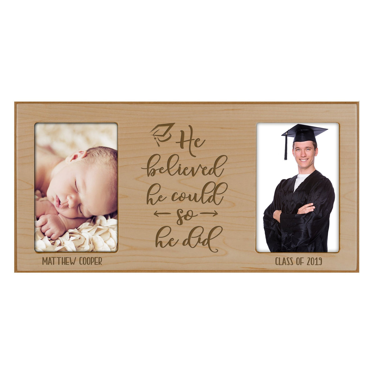 Personalized Graduation Double Photo Frame Gift - He Believed - LifeSong Milestones