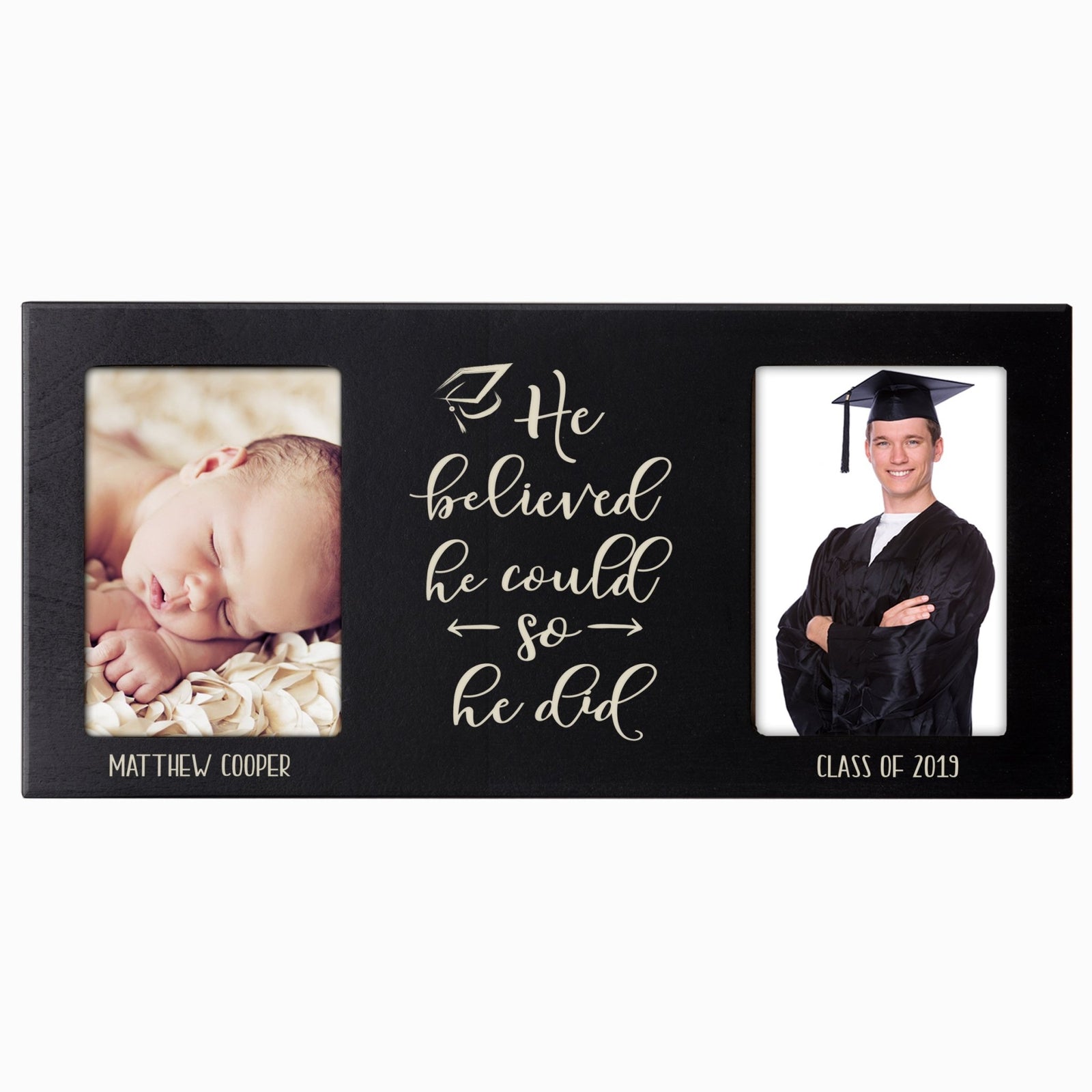 Personalized Graduation Double Photo Frame Gift - He Believed - LifeSong Milestones